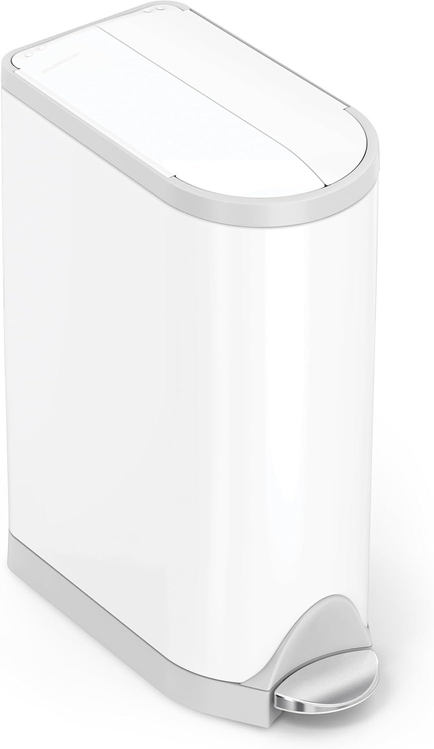 simplehuman Butterfly Step Can, 18L / 4.8 Gallon Trash Can with Upgraded Odor Control for Bedrooms, Bathrooms, Nurseries, 150,000-Step Pedal, Lid Shox® Silent Close, White Steel