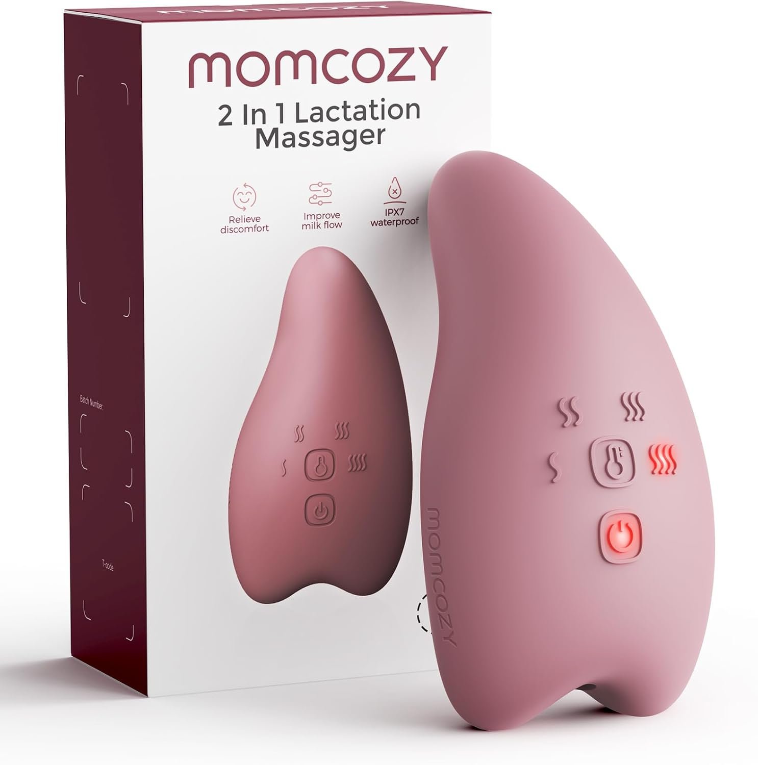 Momcozy A1Pro Lactation Massager with Heat, Deep Vibration, Cozy Red, 1PCS | Rapid Heating, Clog Relief, Efficient Pumping, Breastfeeding Essentials, Memory Function, Fast Charging, Nursing, Soothing
