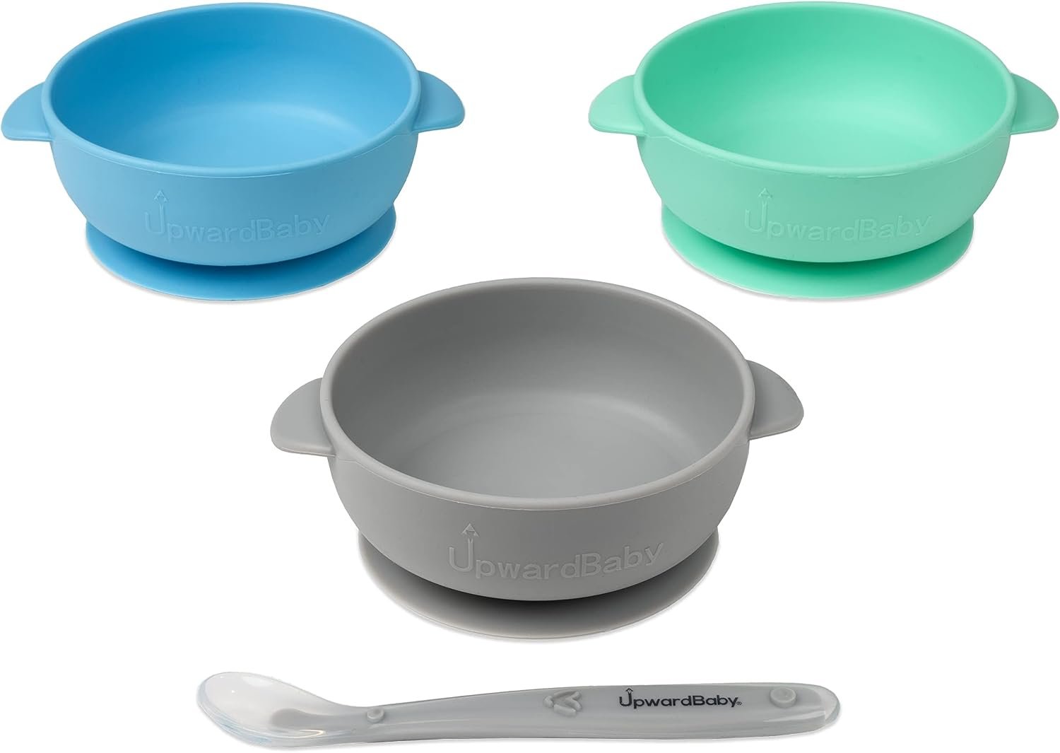 UpwardBaby Silicone Baby Bowls with Suction Set – Strong Suction Design for Toddlers 1-3, Easy-Grip Baby Spoon for Self-Feeding, BPA Free Feeding Bowls, 4-Piece Set