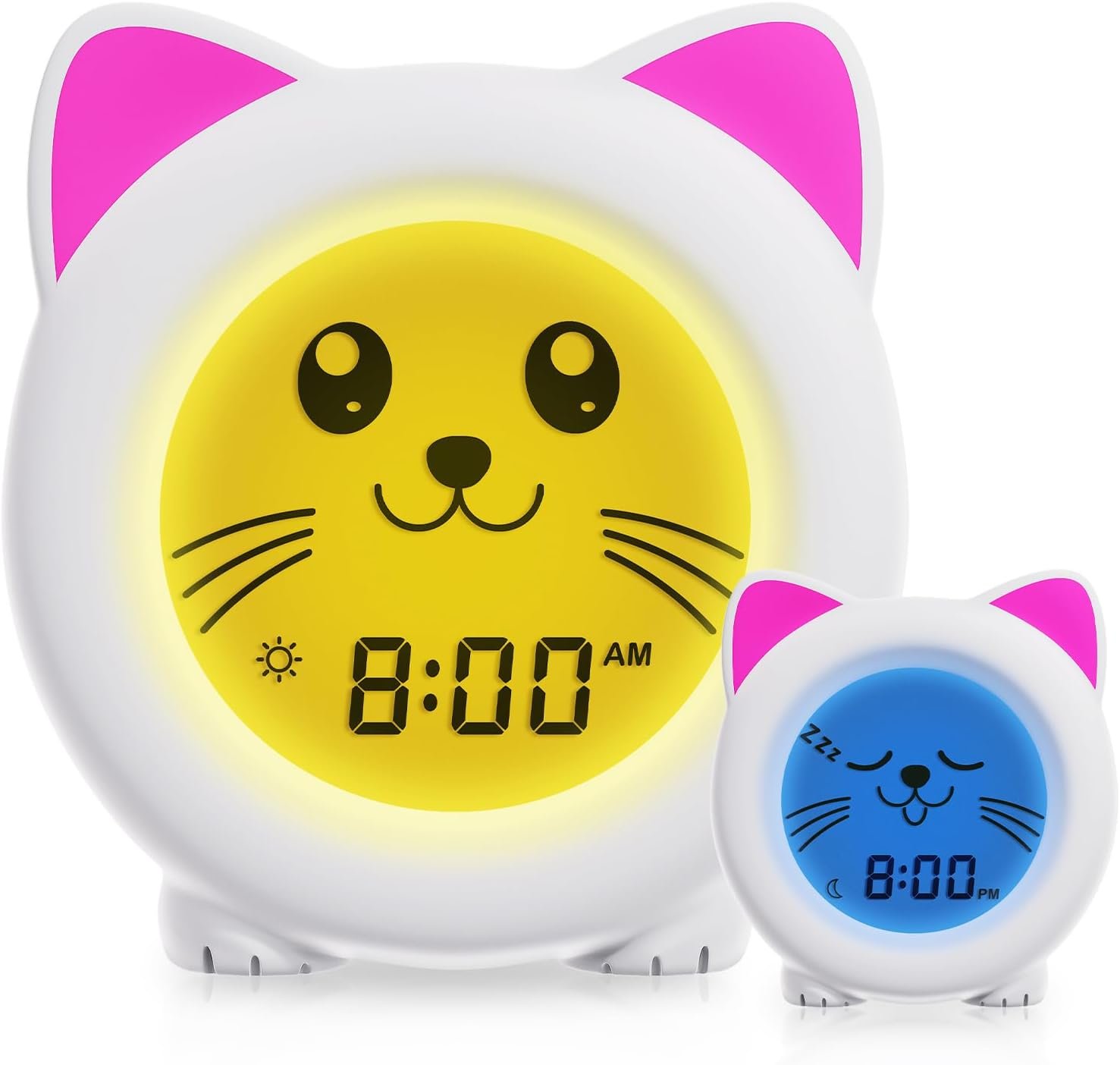 B&H Sleep Trainer Clock for Toddler – Rechargeable Kid Ok to Wake Clock, Cute Cat Girls Alarm Clock, Drop Proof, Night Light, Science-Backed Lighting for Peaceful Sleep and Ready to Rise Mornings