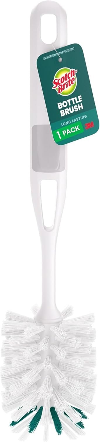 Scotch-Brite Glass and Water Bottle Brush, Long-Lasting, Safe on Glassware, Shaker Bottles, Food Processors, & More, Non-Slip Handle, Durable, Reusable, Clean in Top Rack of Your Dishwasher
