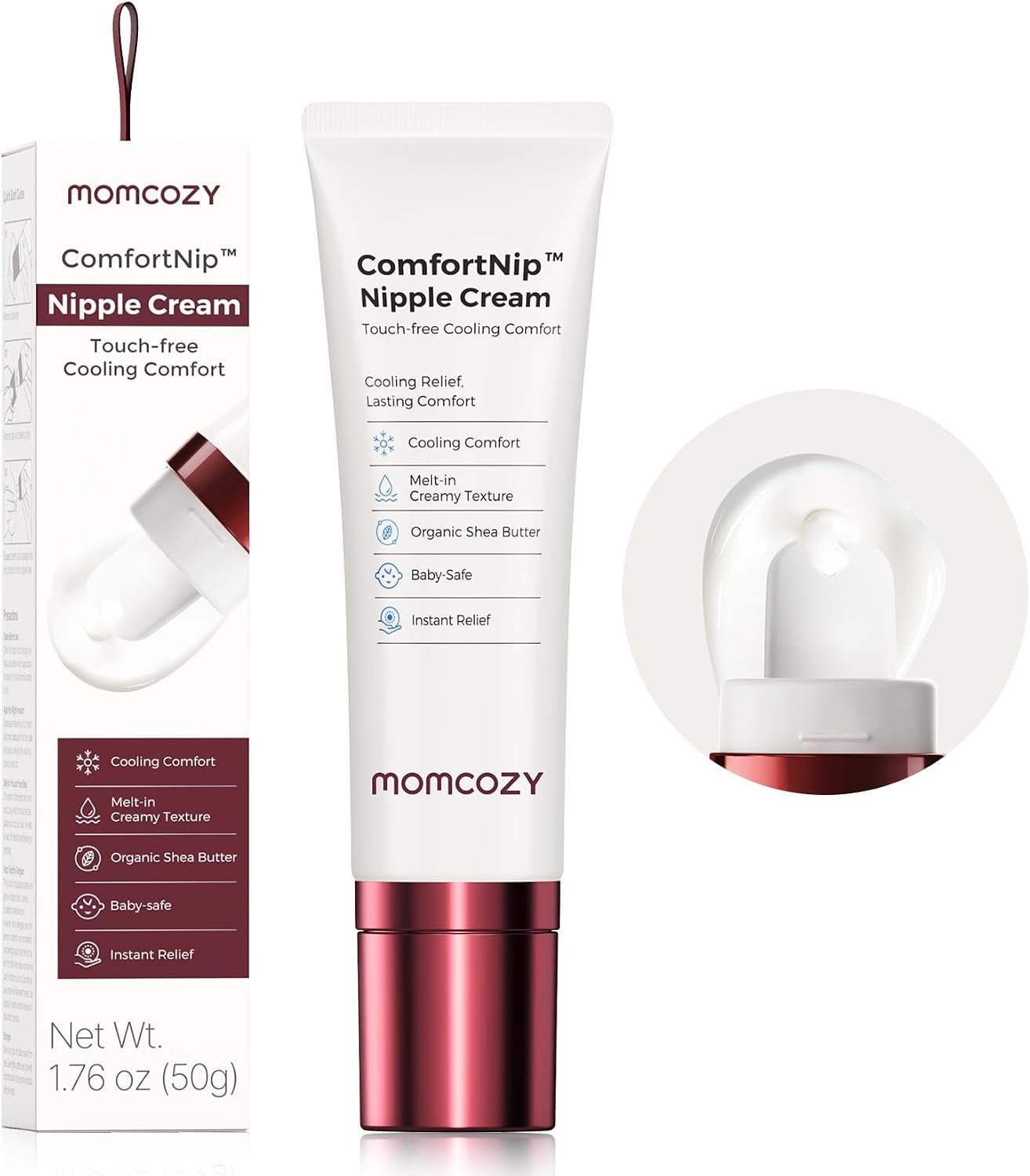 Momcozy Cooling Nipple Cream Safe for Nursing,Fast Relief with Cooling Ceramic Applicator for Cracked Nipple & Dry Skin, No Lanolin Nipple Butter,Plant-Based Formula, Breastfeeding Essentials, 1.76oz