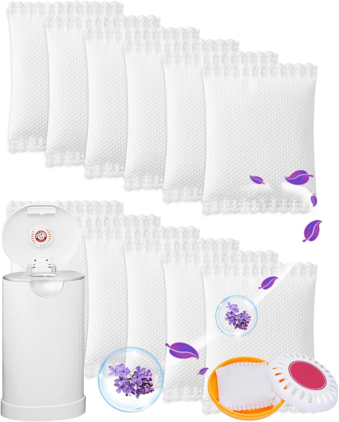 Diaper Pail Deodorizer Puck Compatible with Munchkin Arm and Hammer Diaper Pail, Lavender Scented Diaper Pail Odor Eliminator for Munchkin Nursery Fresheners, 2 inch, 12 Pack