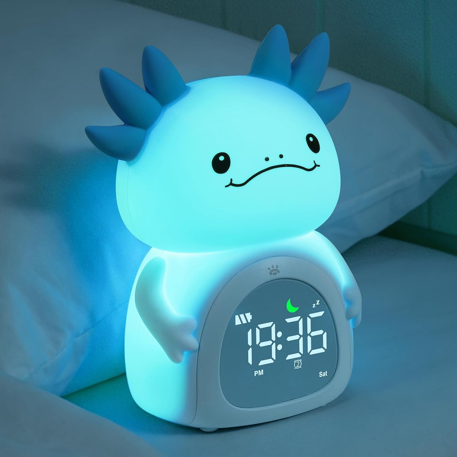 Axolotl Alarm Clock for Kids, Rechargeable Ok to Wake Clock with Night Light – BPA-Free Silicone Sleep Training Clock, Cute Toddler Wake Up Clock for Boys Girls Bedroom
