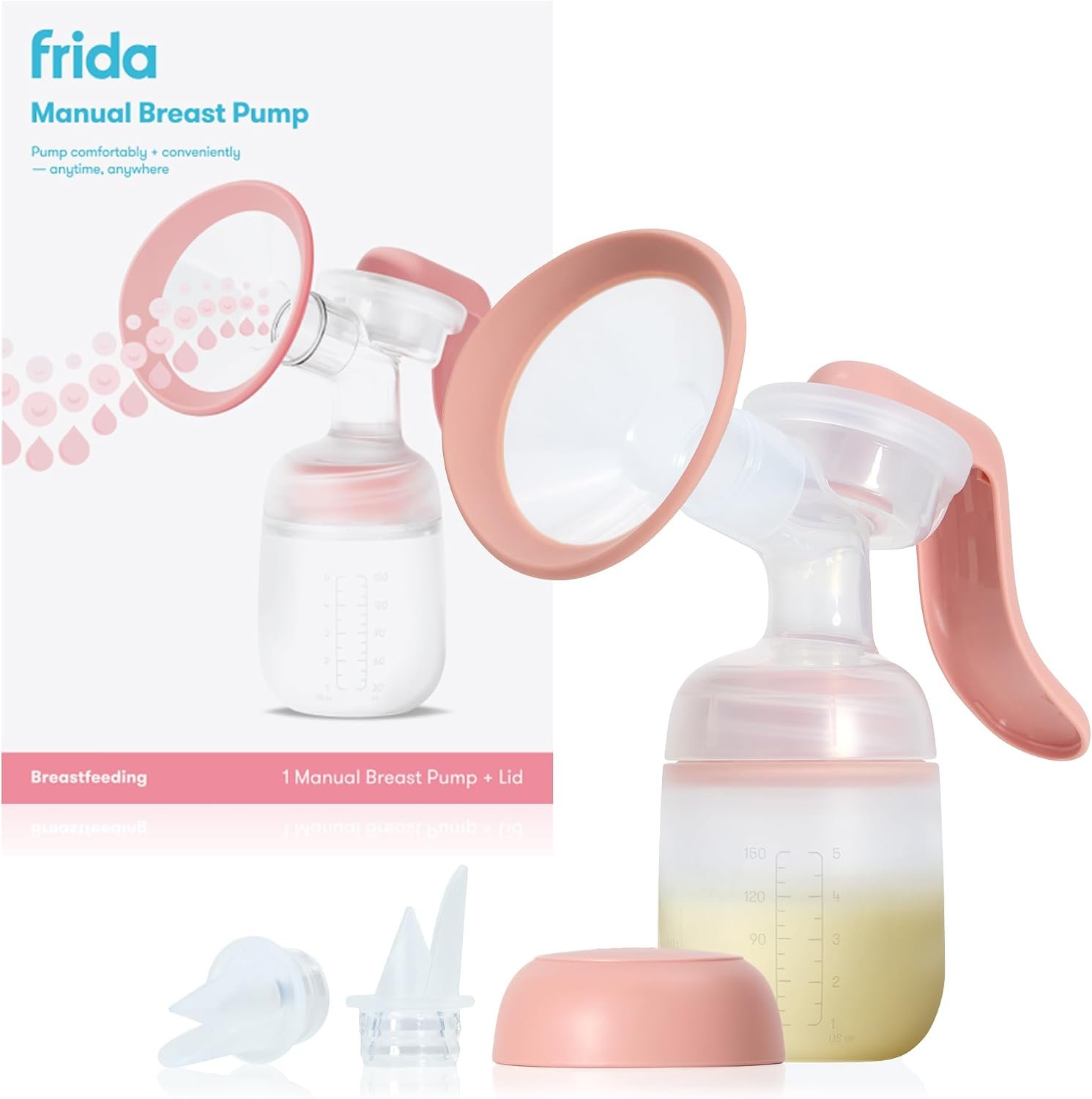 Frida Mom Manual Breast Pump, Portable Hand Breast Pump with SoftFeel Flange, Ergonomic Handle for Comfortable Milk Expression, Breastfeeding Essentials for Nursing Moms