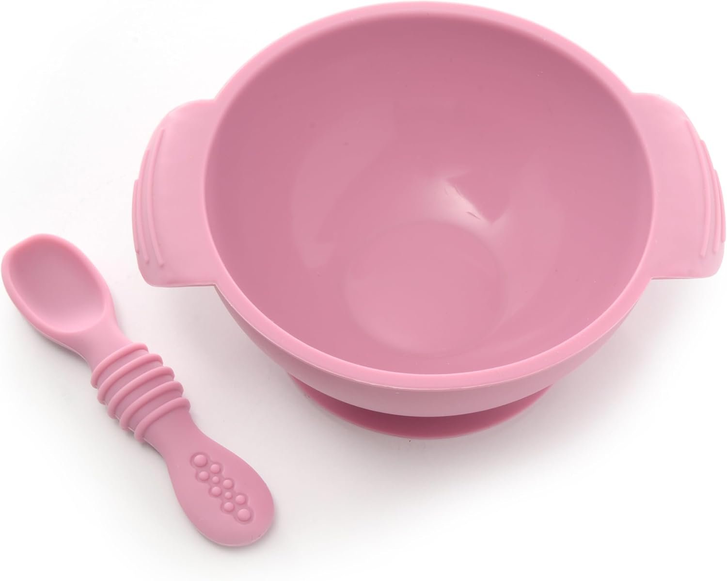 PrimaStella Unbreakable Silicone Non-Slip Bowl and Chew Spoon Set for Babies and Toddlers (Purple)