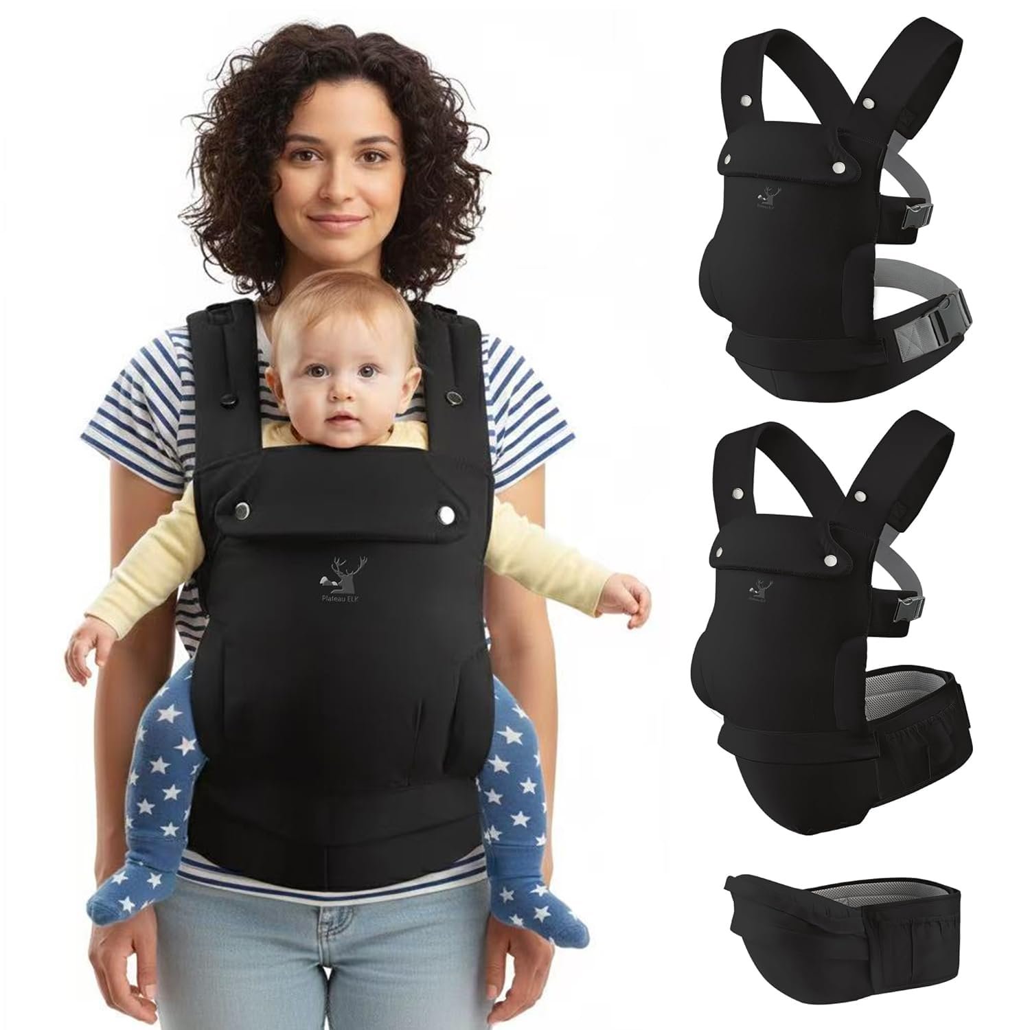 Baby Carriers, Baby Carrier with Hip Seat, 3 in 1 Baby Carrier Newborn to Toddler, 3-36 Month Baby Sling, Adjustable Detachable Baby Hip Seat, Enhanced Lumbar Support, Ideal for Hands-Free Parenting