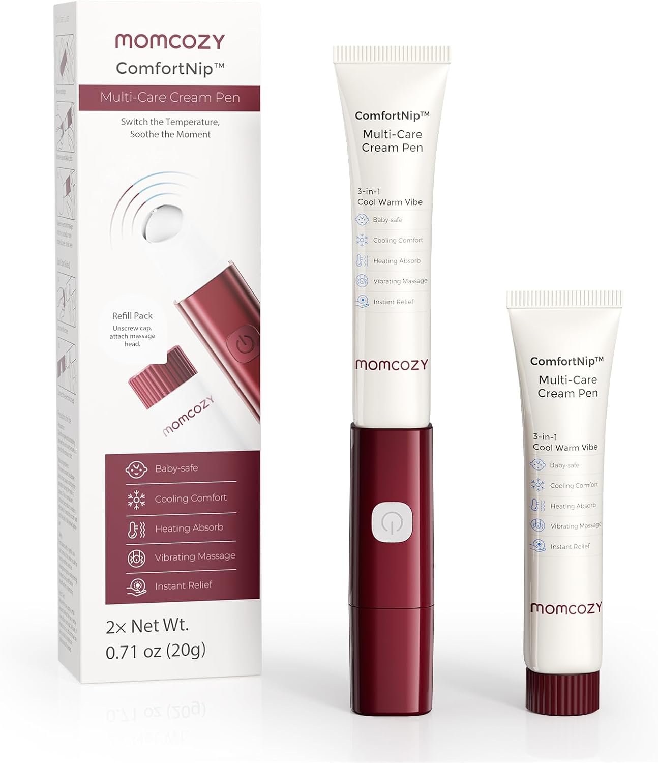 Momcozy ComfortNip™ Multi-Care Nipple Cream Pen & Refill Kit, Relief Nipple | Heat, Cool & Vibe, Portable & Touch-Free 316 Steel, Relief for Sore Nipples, Nursing Essentials for Breastfeeding & Pumping
