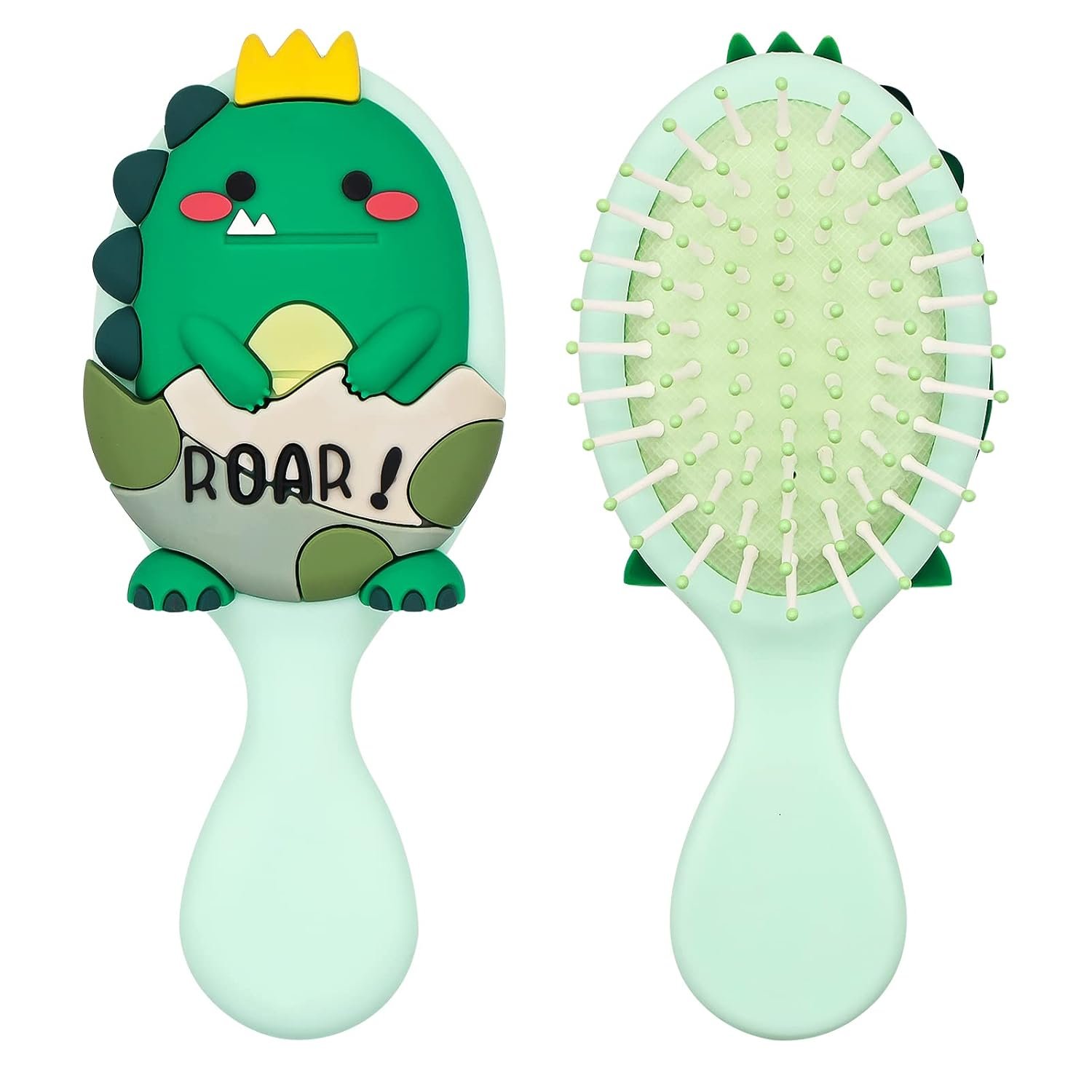 Toddler Hair Brush – Mini Hair Brush for Kids – Travel Brush for Boys and Girls – Baby Detangler Brush for Thin Hair – Dinosaur Brushes with Air Cushion – Green