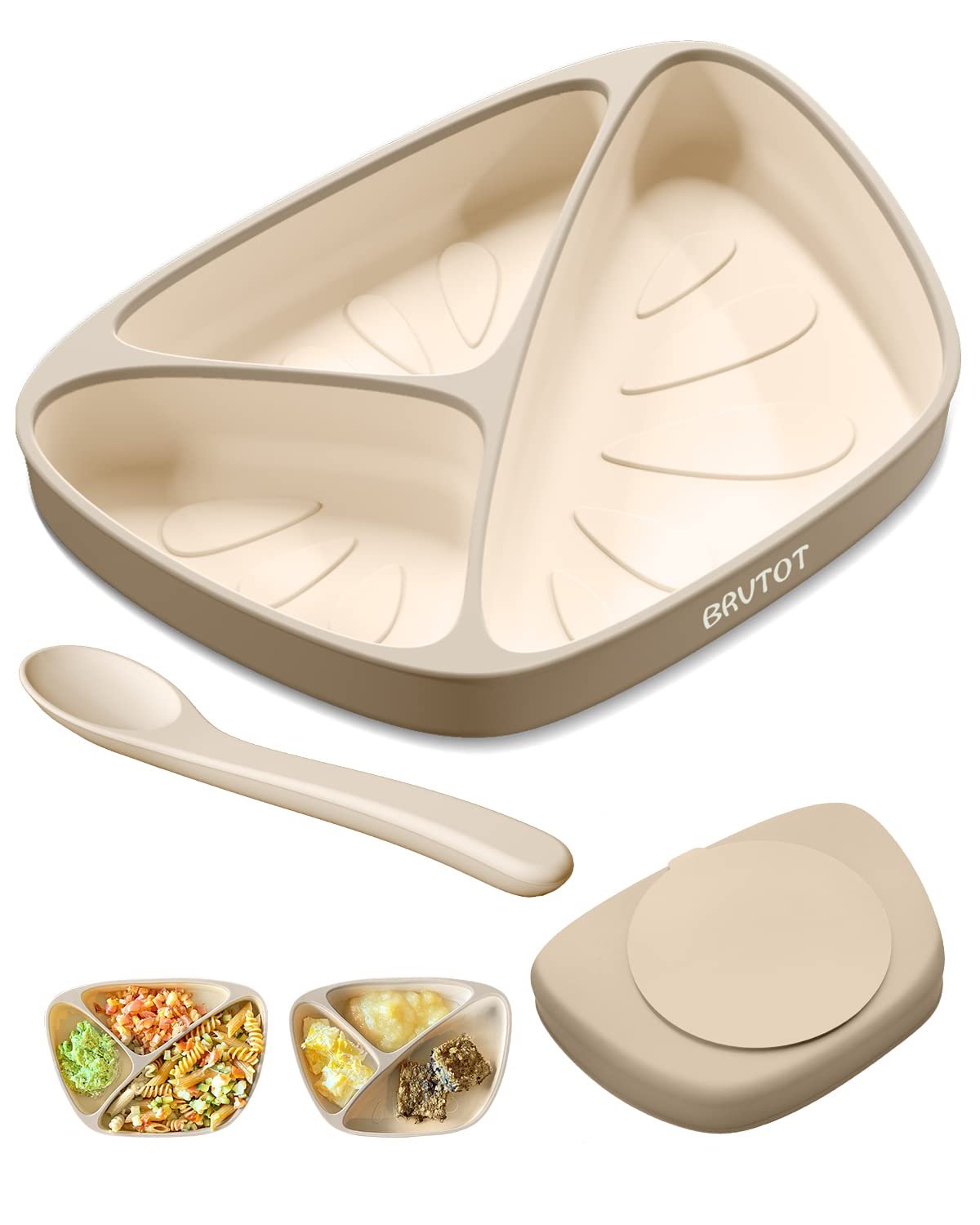 Silicone Divided Baby Plate with Suction and Spoon Set | Strong suction, Non-slip, BPA free, Baby feeding set, Dinner dishes for toddler kids, Microwave & dishwasher safe