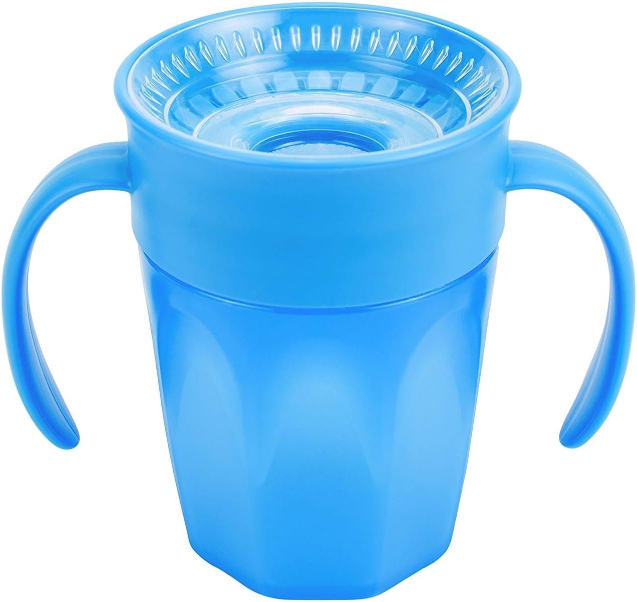 Dr. Brown’s Milestones Cheers 360 Spoutless Transition Cup with Handles, Travel Friendly and Leak Free Sippy for Babies and Toddlers, Blue, BPA-Free, 7 oz/200 mL, 6m+
