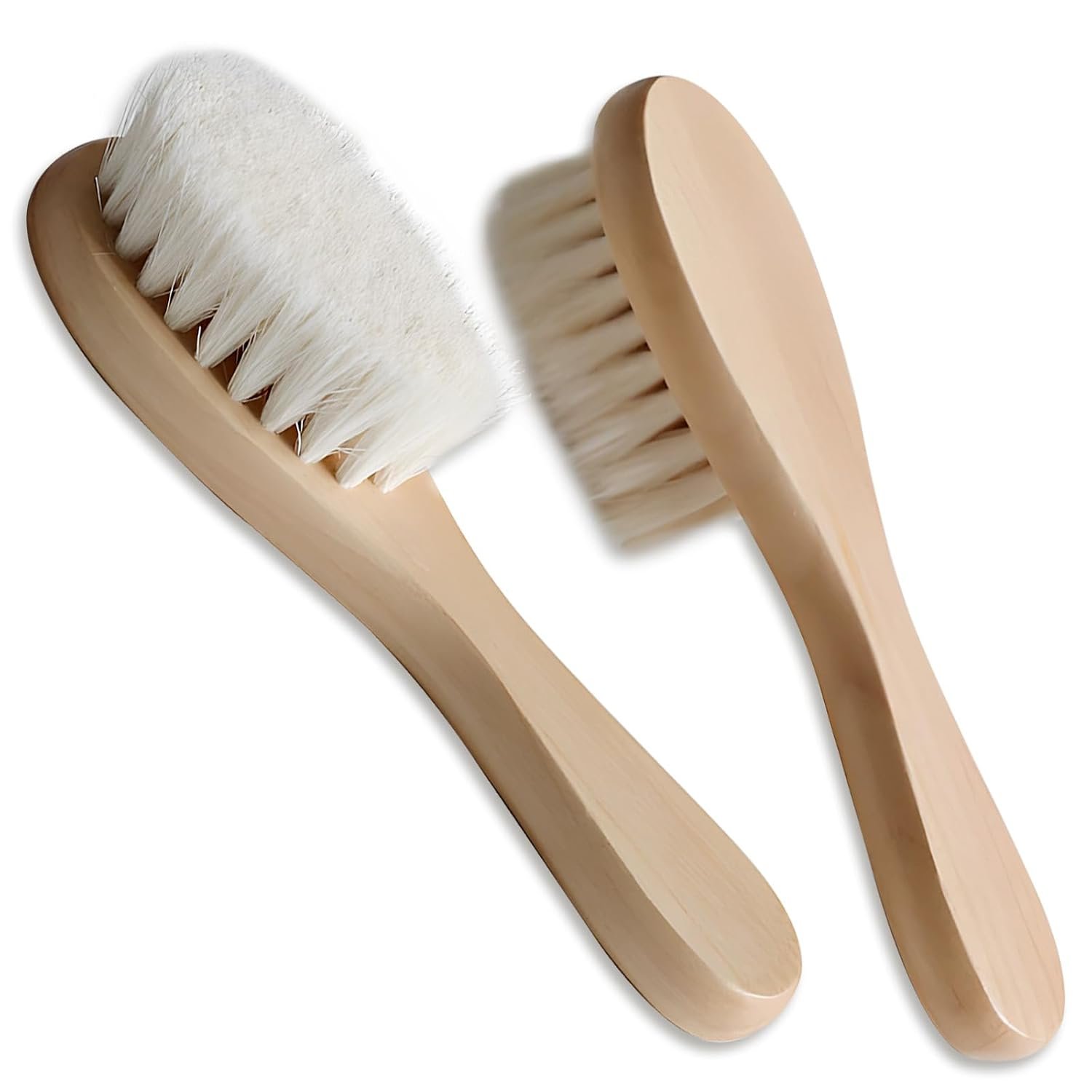 2 Pack Baby Hair Brush with Wooden Handle and Super Soft Goat Bristles for Newborns Toddlers