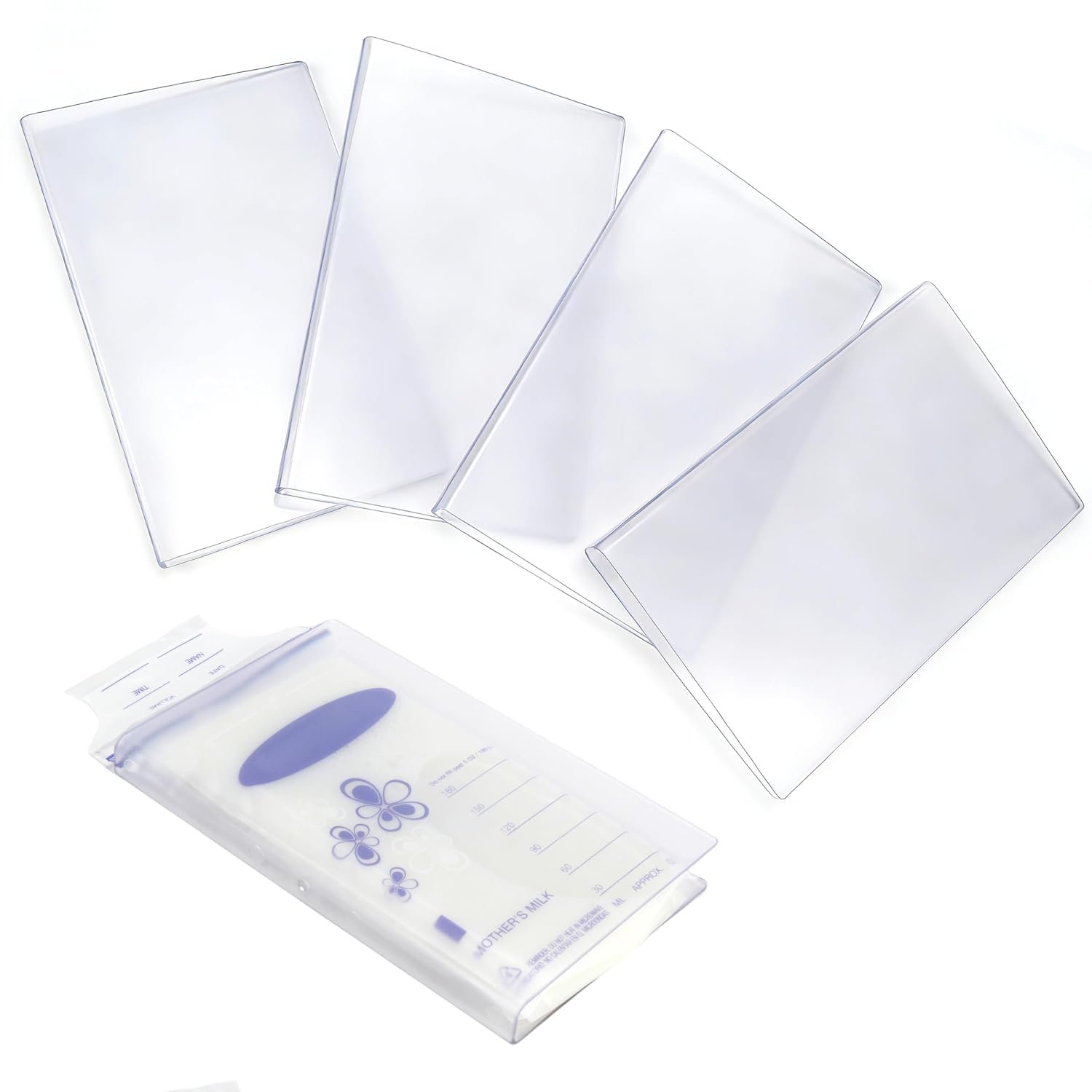 4Pcs Individual Breast Milk Freezer Storage Organizer, Breastmilk Storage Freezer Flat Tray, Clear Flat, Space-Saving, Breastfeeding Bag Organization, Fit 4/5/6oz(Storage Bag Not Included)