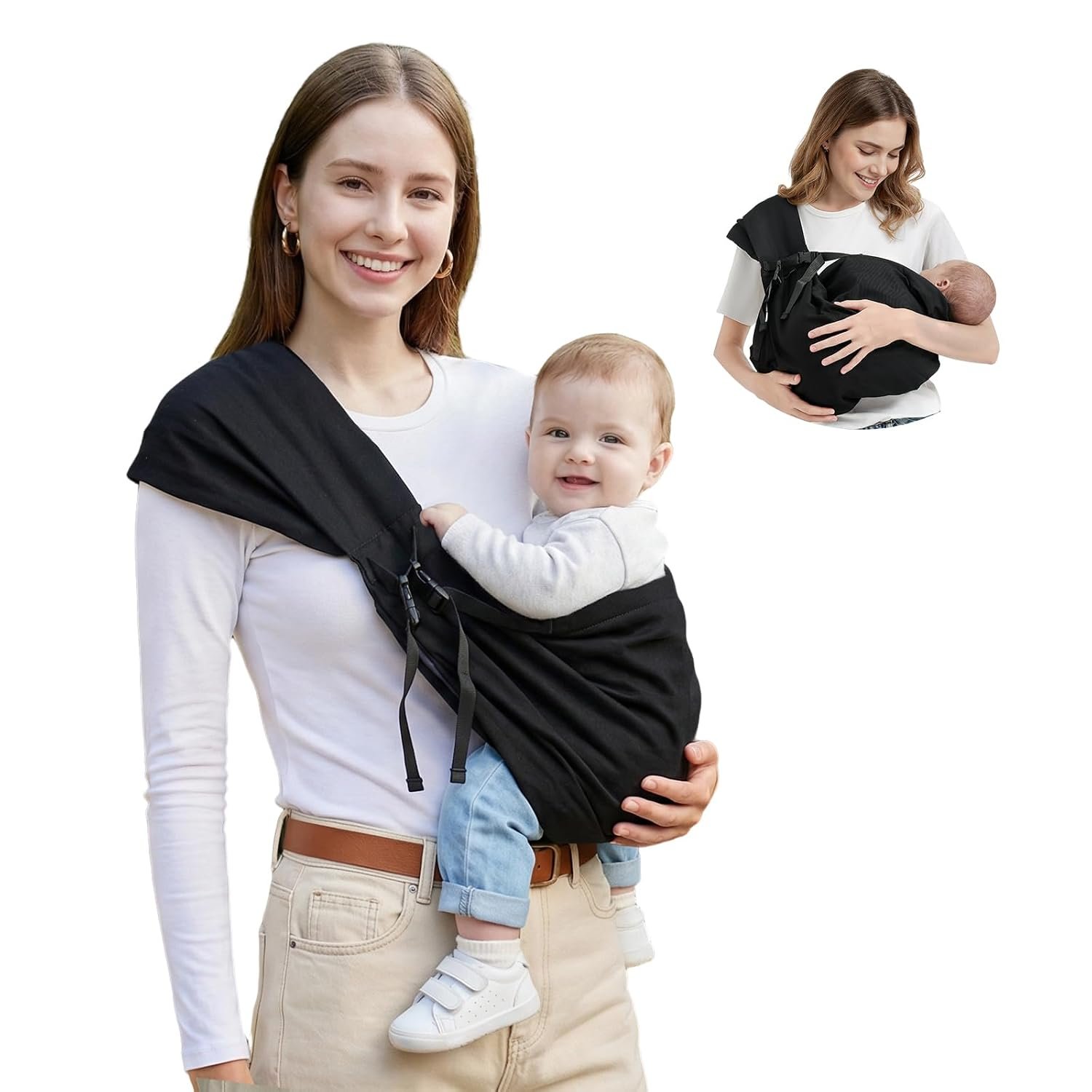 MISSWISDOM Baby Sling Carrier, Toddler Sling Carrier with Wide Shoulder Strap, Lightweight Baby Carriers Newborn to Toddler Infant Wrap Carriers Perfect for Mom and Dad, 7-30lbs, Black