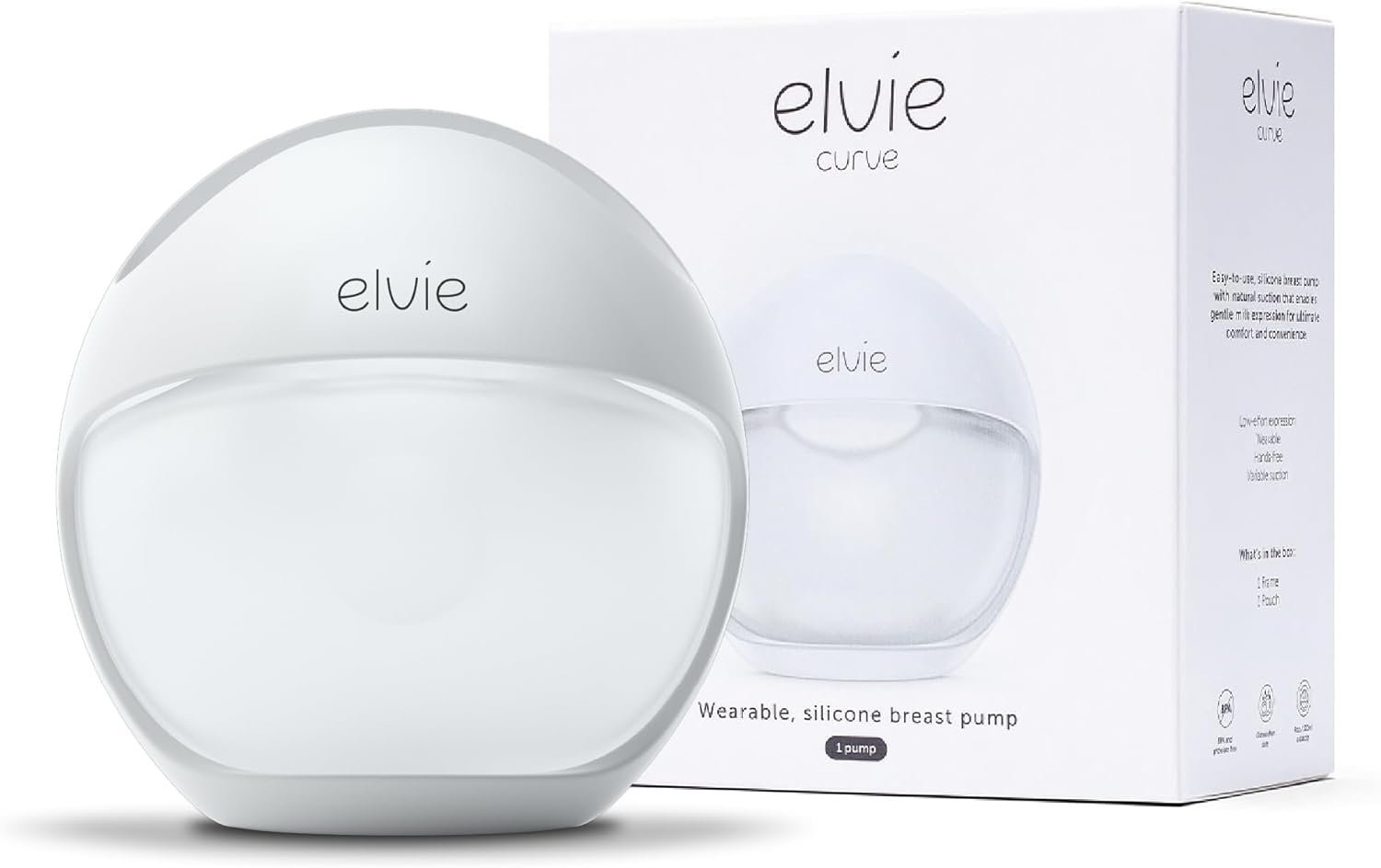 Elvie Curve – Manual Wearable Breast Pump – Hands-Free, Kick-Proof, Portable Silicone Pump that Can Be Worn in-Bra for Gentle, Natural Milk Expression – Breast Feeding Essentials