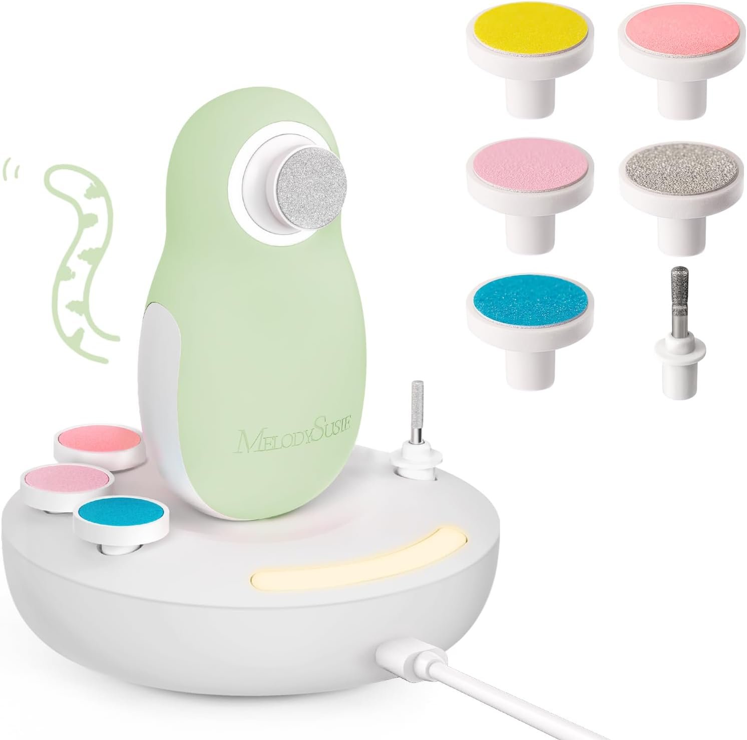 MelodySusie Baby Electric Nail File Kit, PC20F Magnetic Rechargeable & Safe Nail Trimmer with Night Light, Quiet Operation for Newborns, Infants, Toddlers, Gentle Nail Care Clipper, Green