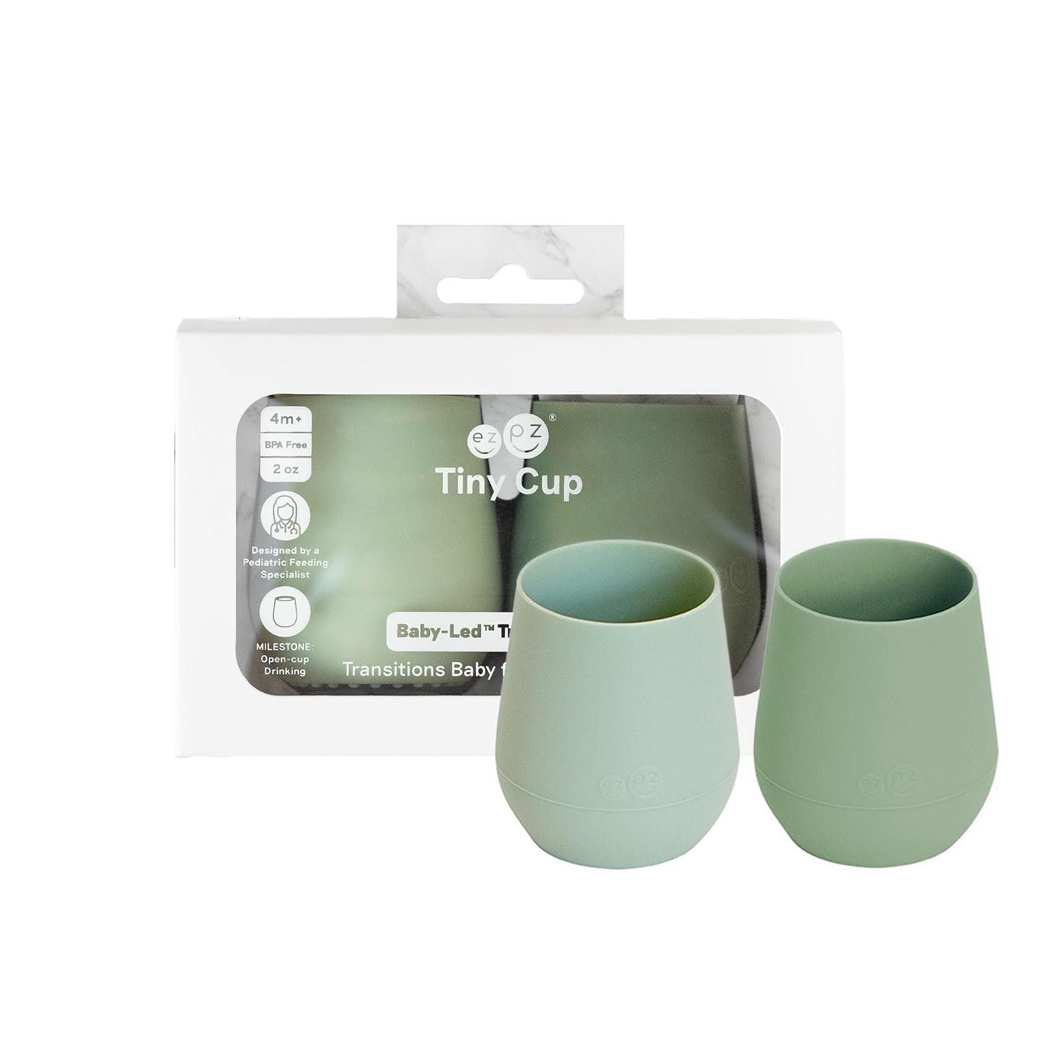 ezpz Tiny Cup (Sage/Olive) – 4 months+ – 100% Silicone Training Cup for Infants – Designed by a Pediatric Feeding Specialist – Baby-Led Weaning Essentials & Baby Gifts
