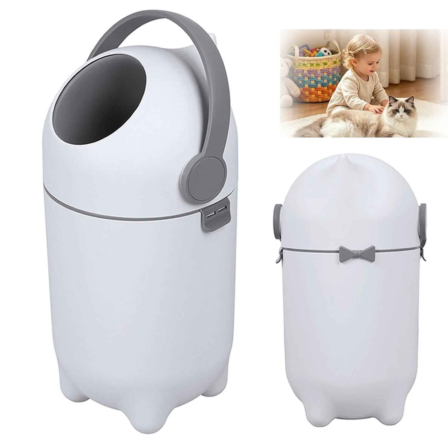Baby Diaper Pail,Odor Locking,No Special Bag Required,One-Handed Use,15L Large Capacity Diaper Trash Can,Durable Plastic,Registry Must-Have Gift – White
