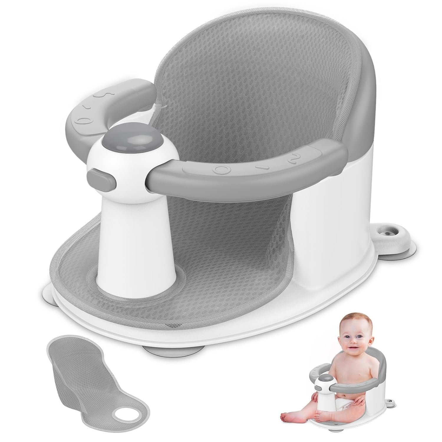 Baby Bath Seat for Babies 6 Months & Up – Baby Bath Seats for Babies Sitting Up | Non-Slip Baby Bath Chair with Cushion & Suction Cup | Toddler Bath Seat Newborn Infants Baby Bathtub Seat (Grey)
