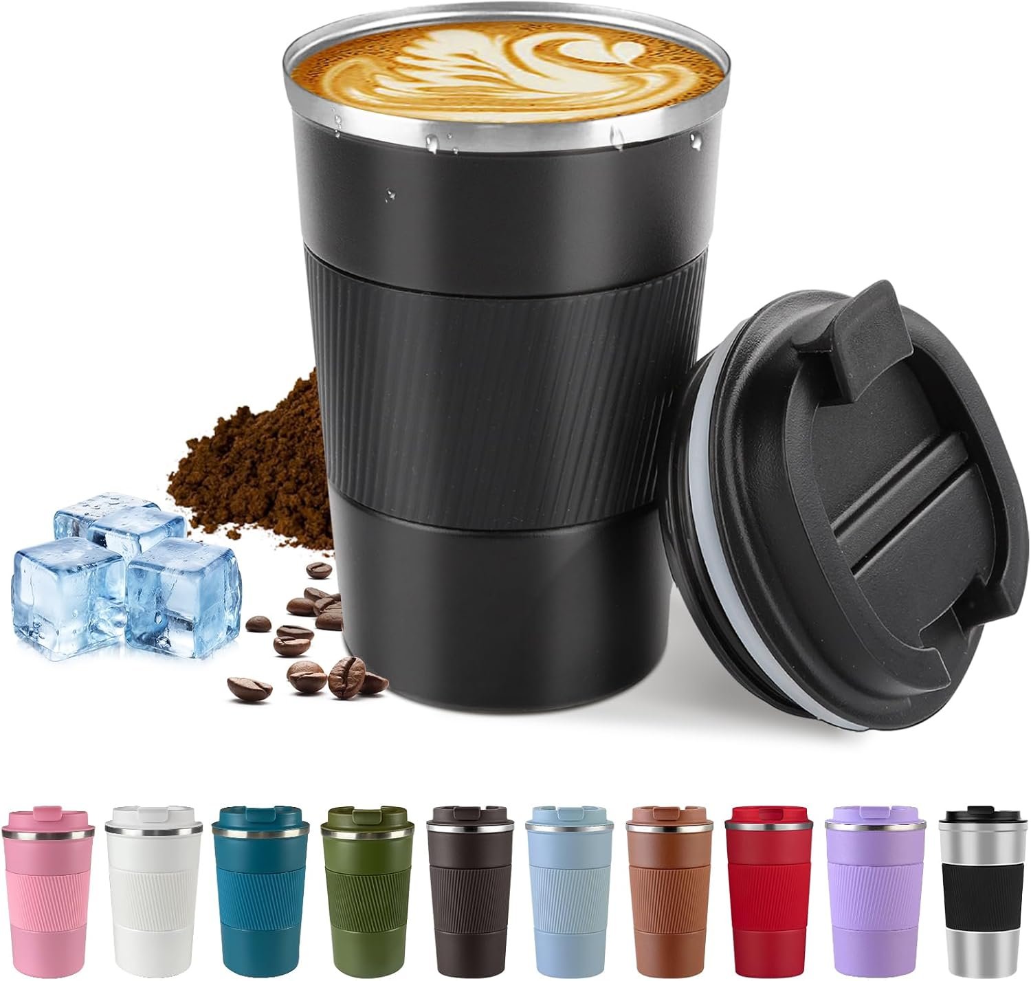 SPLMIFA Vacuum-Insulated Stainless Steel Travel Coffee Mug, Leak-Proof Reusable Coffee Cup with Lid – Keep Hot & Cold Drinks for Hours, Durable Insulated Tumbler for Men & Women(3rd-Black, 12OZ)