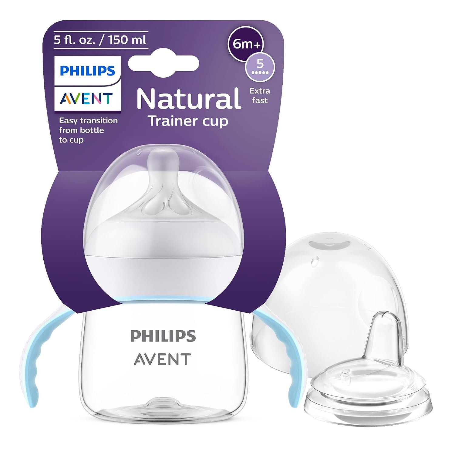 Philips Avent Natural Trainer Cup with Extra Fast Flow Natural Response Nipple (Flow 5) and Soft Spout, 5oz, SCF263/01