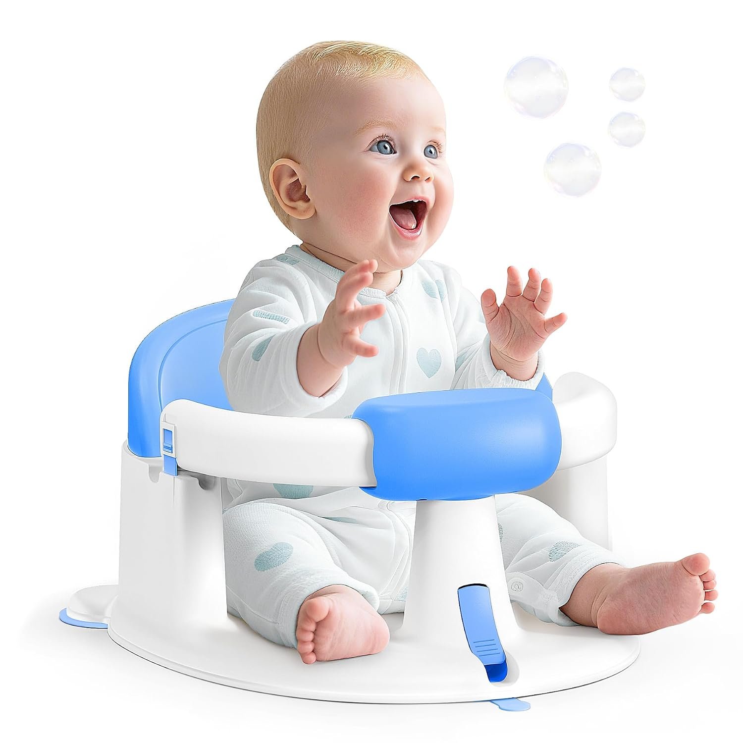 Baby Bath Seat for Babies Sitting Up, Non-Slip Baby Bath Chair with Strong Suction Cups, Lockable Armrest & High Back 360° Safety Support, Ideal for Active Toddlers 6-24 Months, Gray