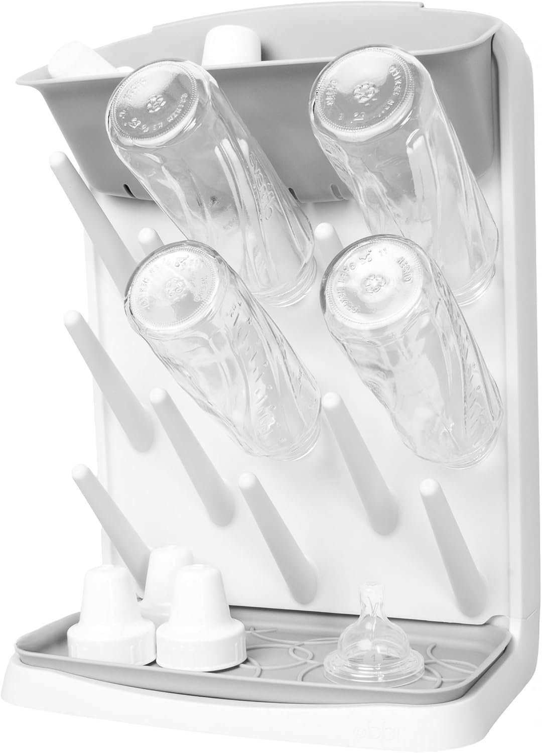Ubbi Vertical Baby Bottle Drying Rack, Space Saving Countertop Bottle Dryer with Tray, Baby Bottle Organizer for Pump Parts, Pacifiers & Accessories, Dishwasher Safe, Gray