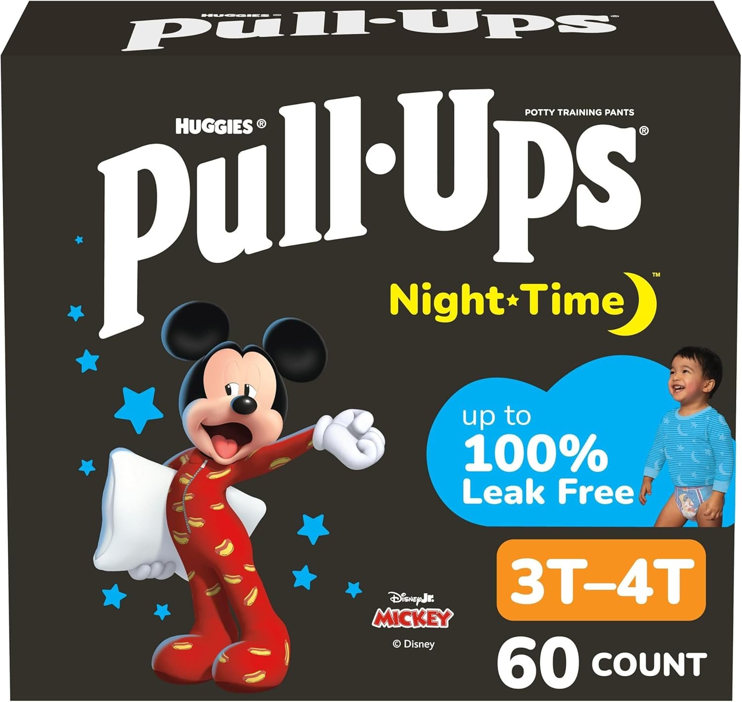 Pull-Ups Boys’ Night-Time Potty Training Pants, Size 3T-4T Overnight Training Underwear (32-40 lbs), 60 Ct