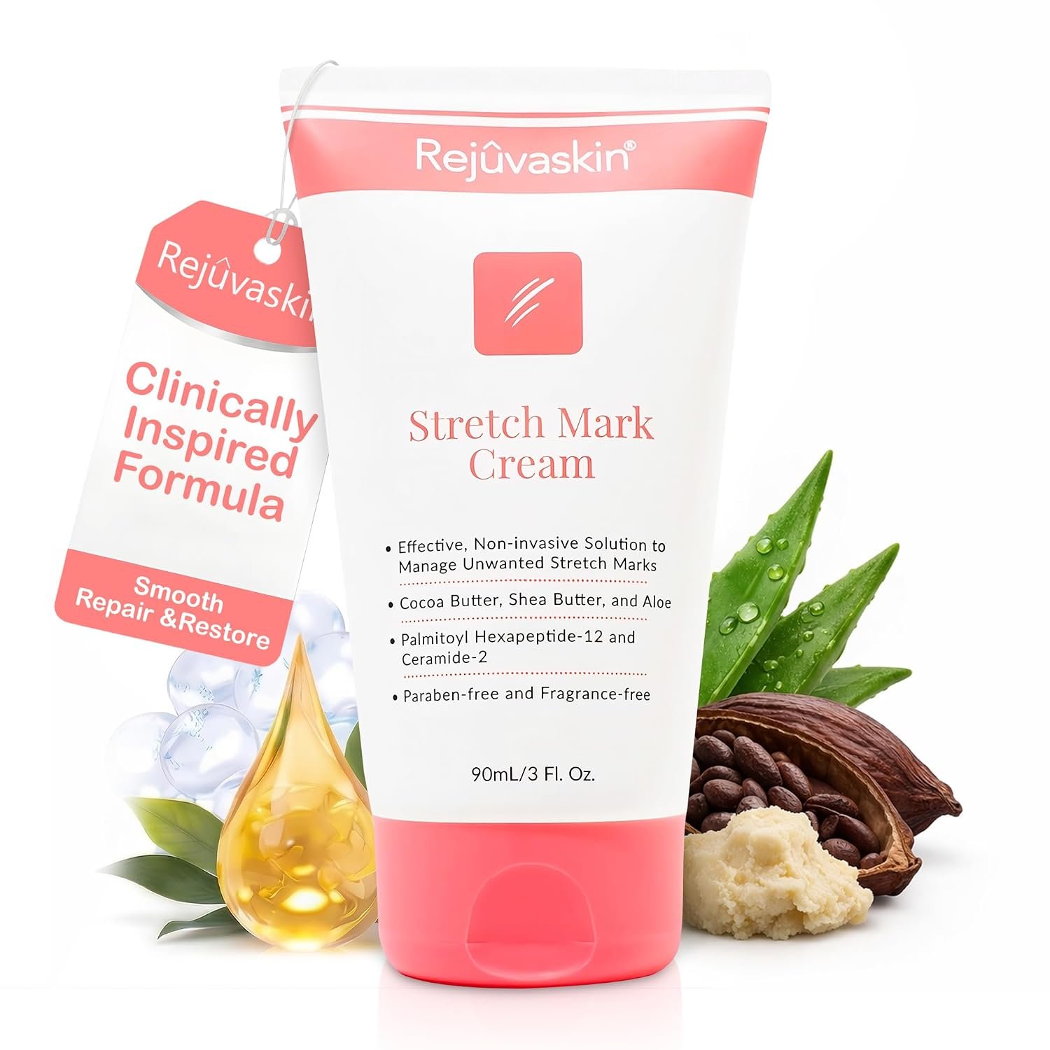 Rejuvaskin Stretch Mark Cream for Pregnancy & Weight Change, Stretch Mark Prevention, Helps Improve & Prevent Stretch Marks, Paraben Free, 3 fl oz / 90 ml.