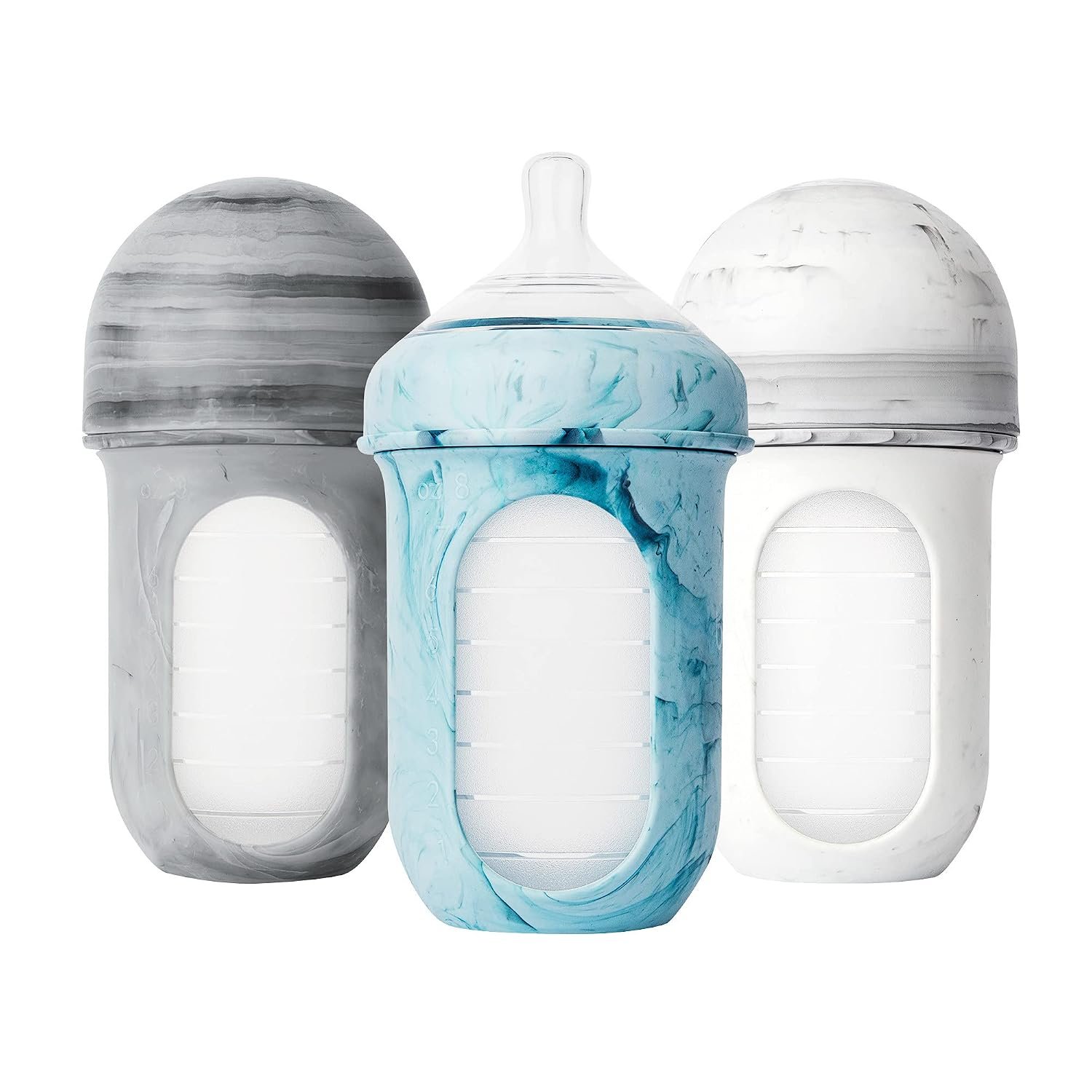 Boon Nursh Bottles – Silicone Baby Bottles Help Ease Colic Symptoms – Formula and Breast Milk Only Touch Food-Grade Silicone – Medium Flow – 8 Oz – Tie Dye