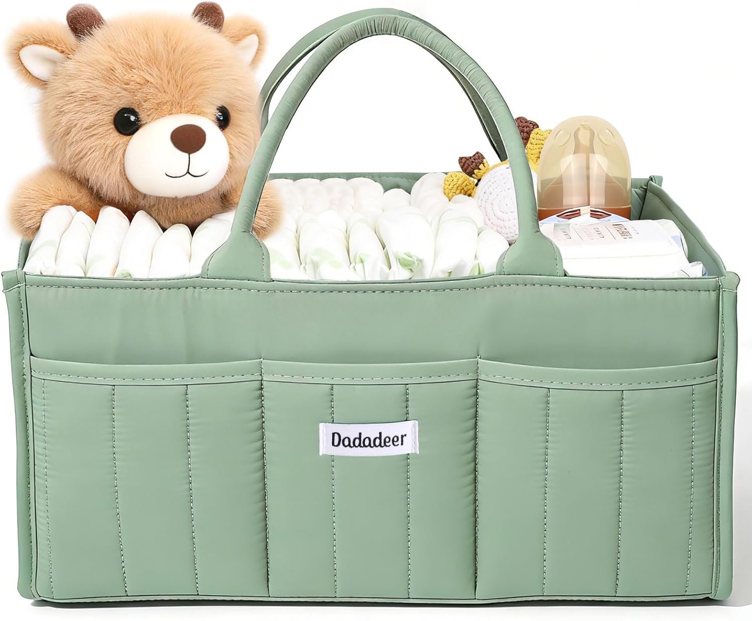 Baby Diaper Caddy Organizer, Portable Nursery Storage Basket for Newborn Essentials, Changing Table & Car Caddy Organizer, Gift for Baby Shower, Registry Must-Have for Boy Girl, Green