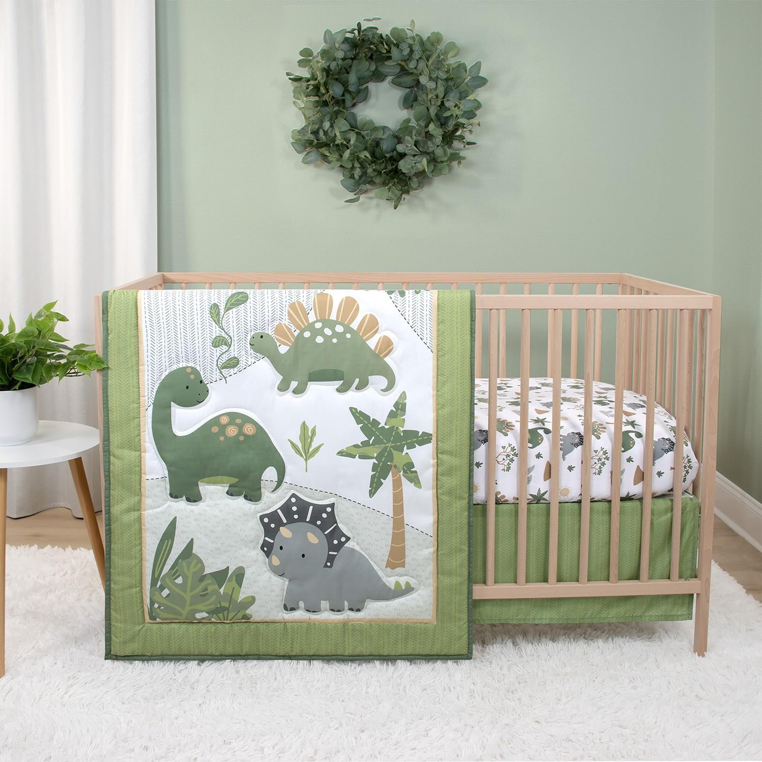 The Peanutshell 3 Piece Baby Crib Bedding Set for Boys – Newborn, Infant & Toddler Nursery Bed Set Decor with Fitted Crib Sheet, Dust Ruffle Comforter – Dinosaur Dreams