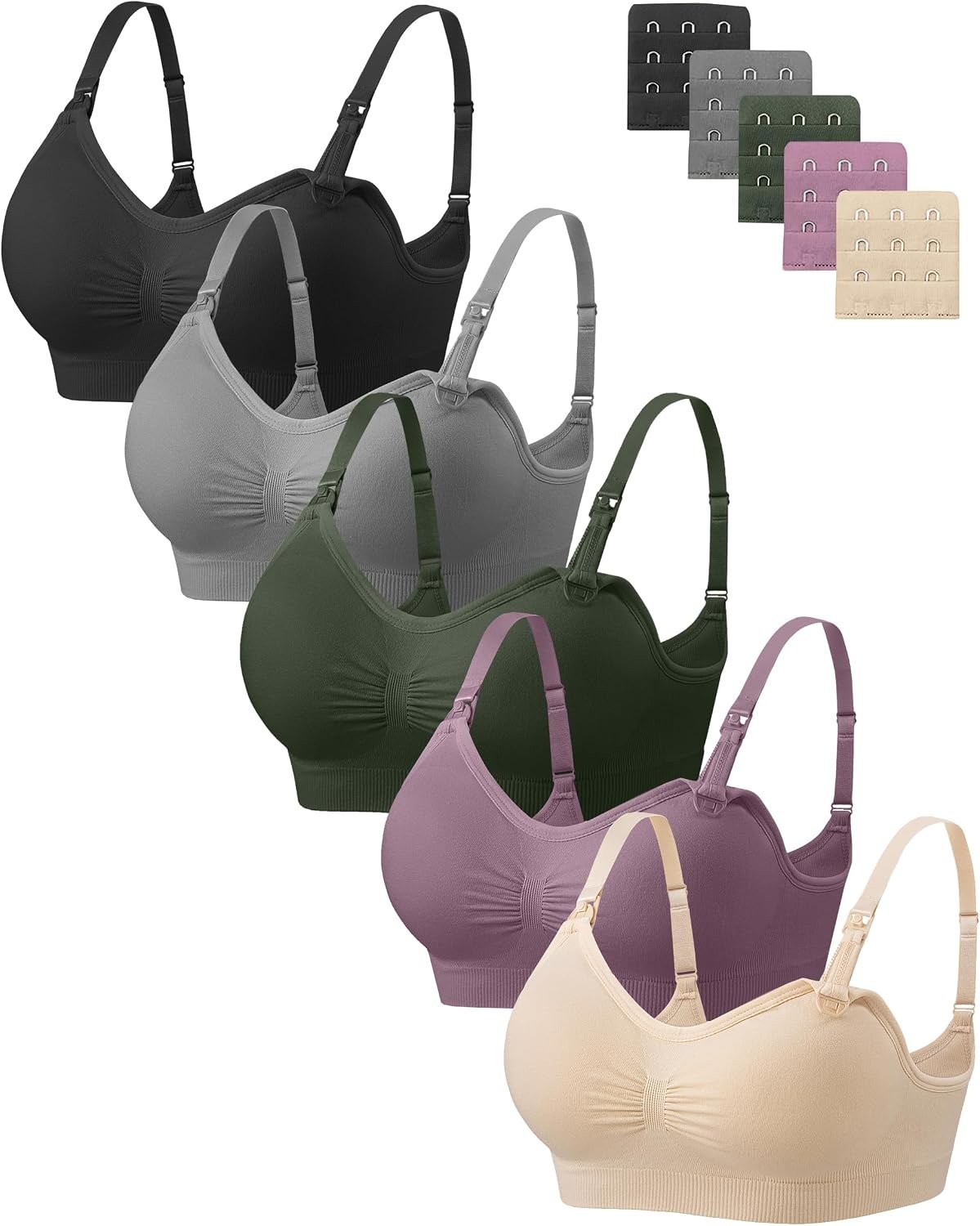 Angelhood Nursing Bra 5 Pack Womens Maternity Breastfeeding Seamless Wireless Sleep Bra with Extenders