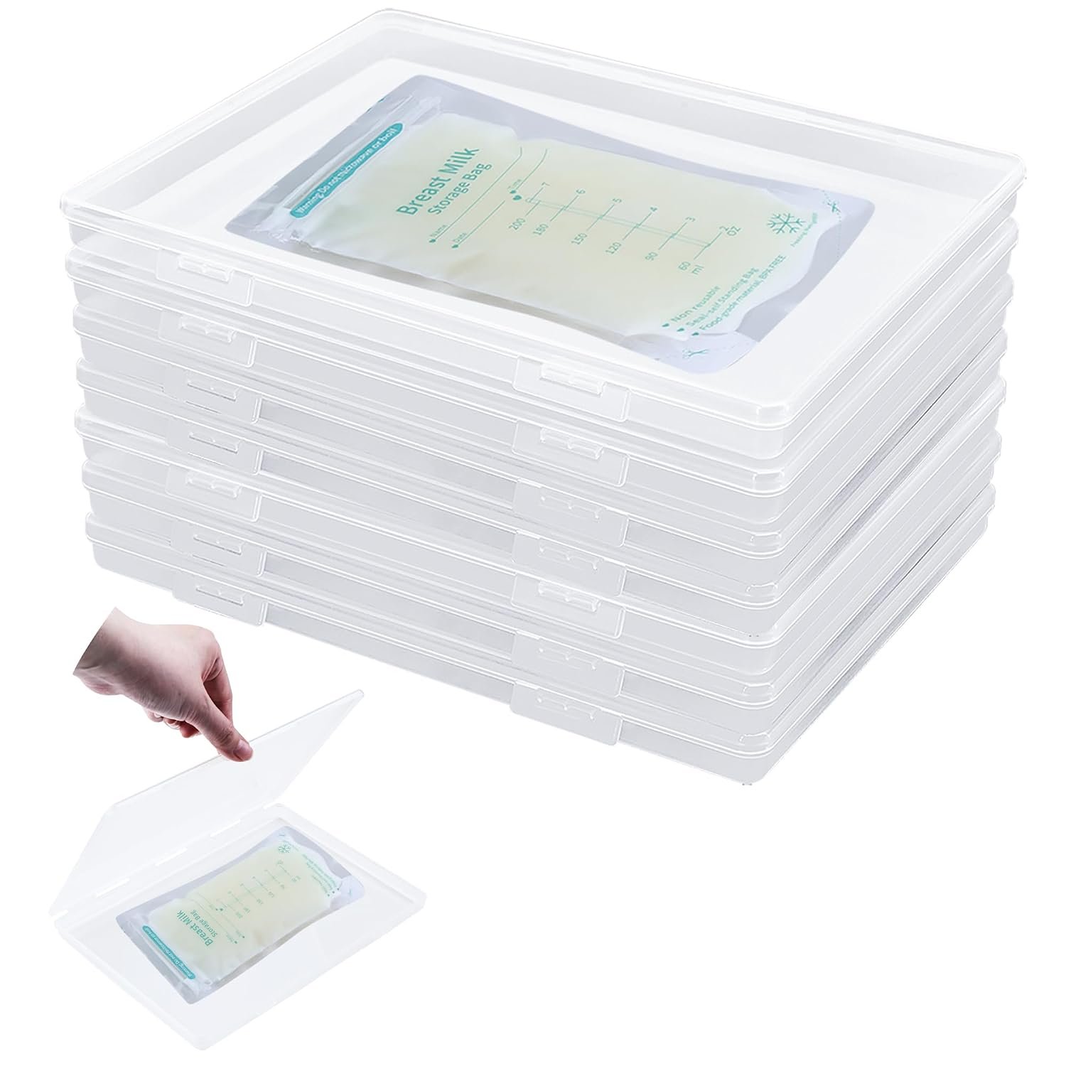 Clear Flat Breast Milk Freezer Storage Organizer Space Saving 8pcs Breastmilk Freezer Tray Breastfeeding Bag Organization 8.74 x 6.41 x 0.78inch
