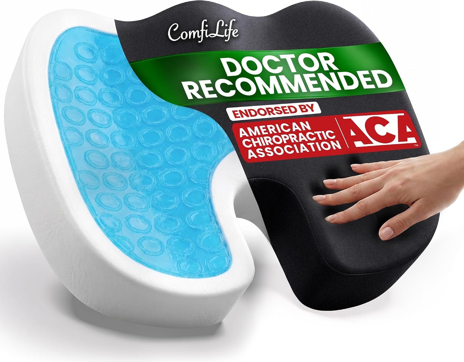 ComfiLife Premium Gel & Memory Foam Seat Cushion – Doctor Recommended Office Chair Cushion, Car Seat Cushion – Chair Cushions for Back & Sciatica Pain Relief – Seat Cushions for Office & Desk (Black)