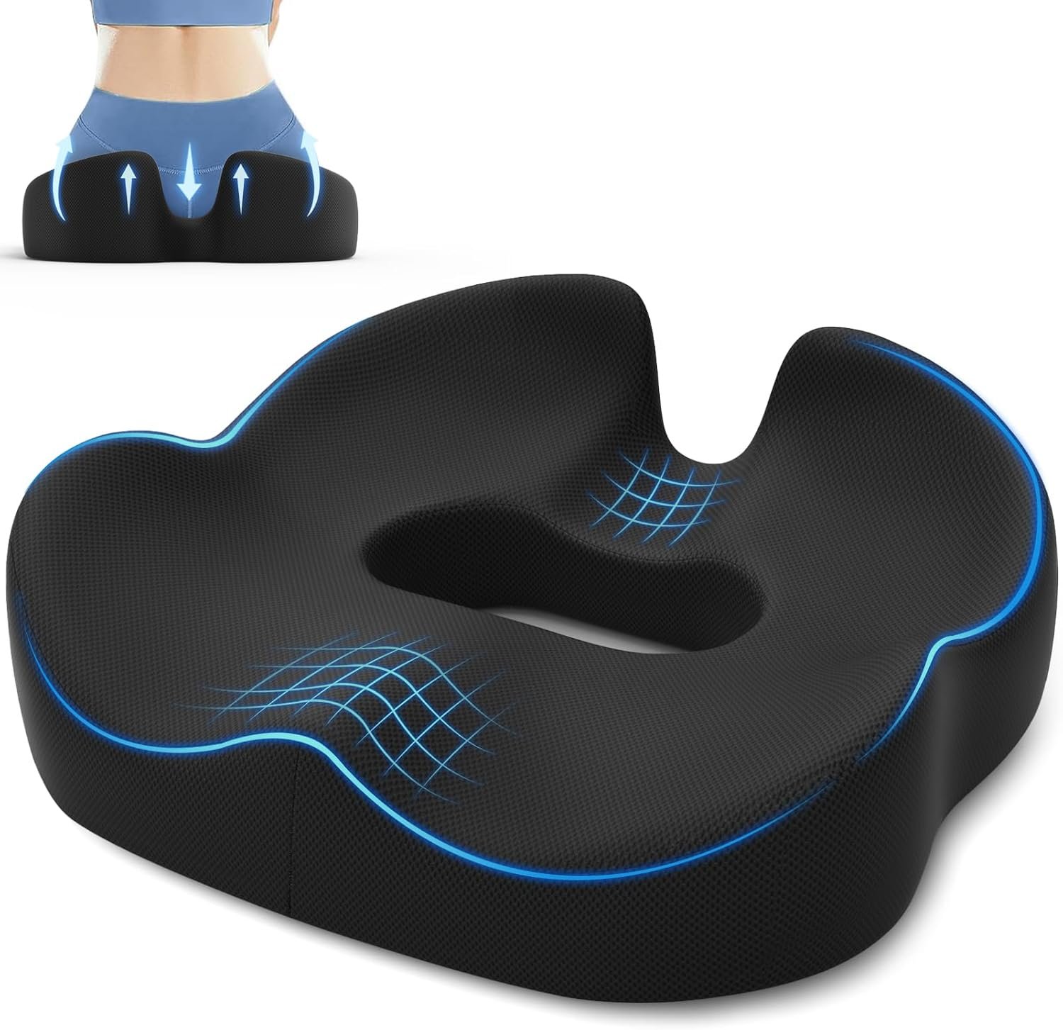 SweetSlubr Large Donut Pillow Seat Cushion for Hemorrhoid Discomfort&Tailbone Pressure, Office Chair Cushion for Long Sitting, Ergonomic Coccyx Pillow for Postpartum Pregnancy, Lifting Cushions, Black