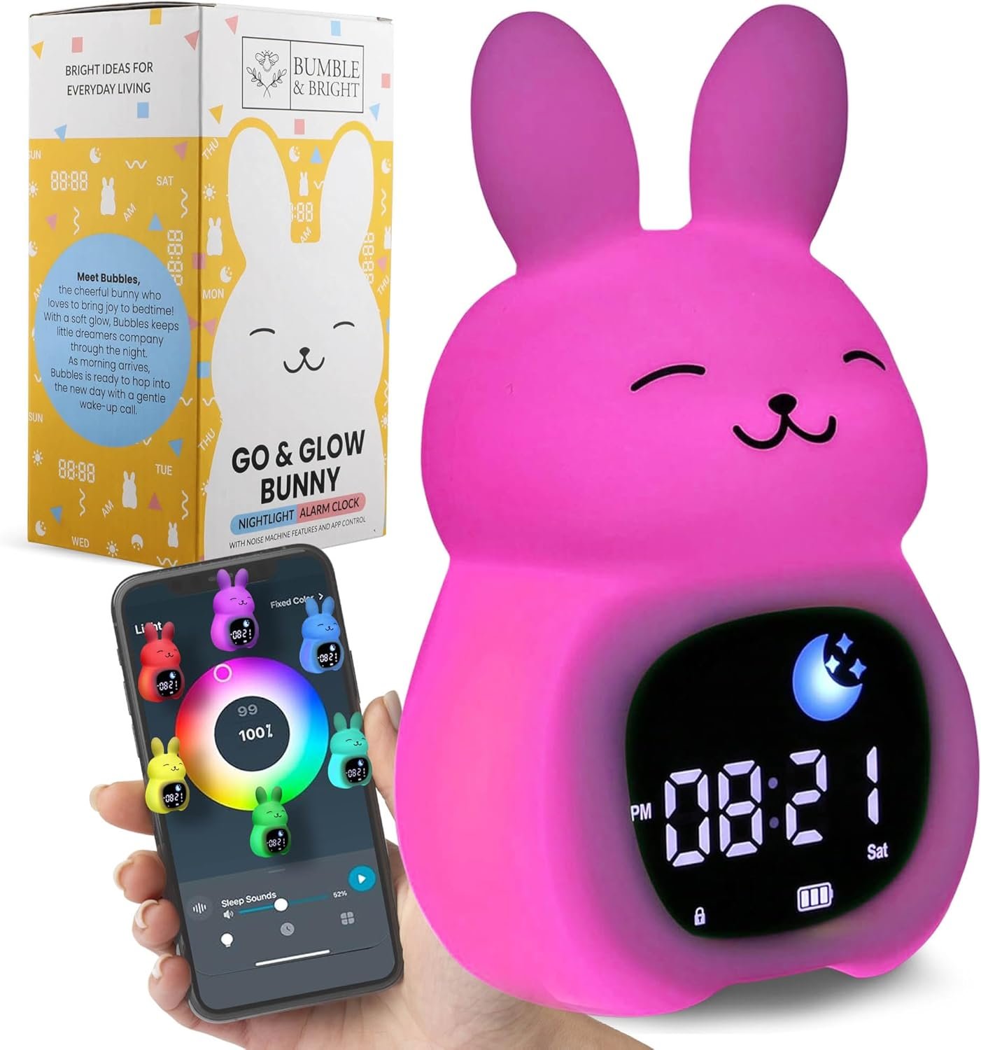 Bumble & Bright Mom’s Choice Awards Kids Sleep Trainer with App Control, OK to Wake Clock 4+, Color Night Light, Alarm & Sound Machine, Easy Setup, Free App, USB-C