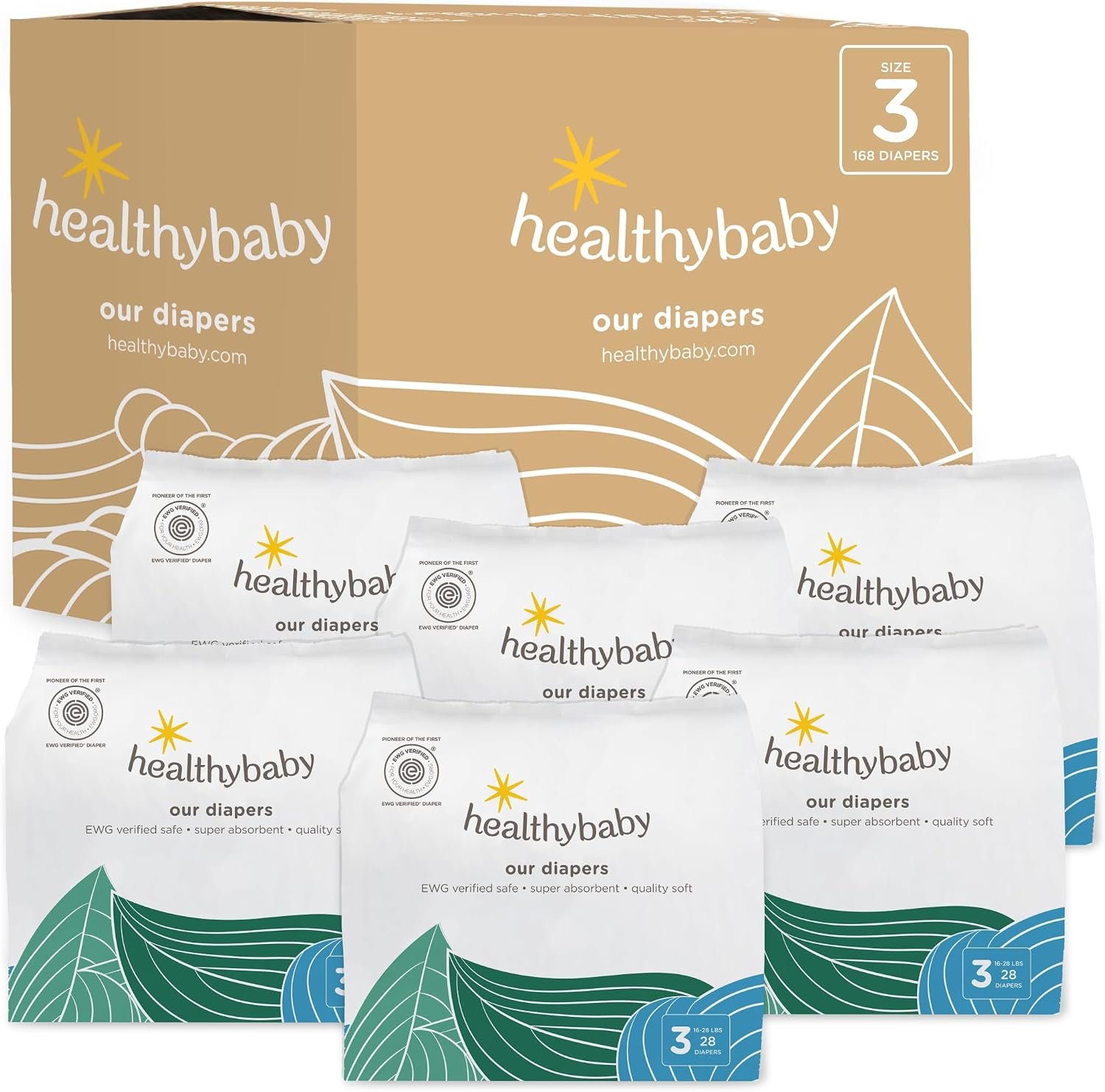 Our Diapers | The First EWG Verified & Microbiome-Friendly Diaper | Size 3 (16-28 lbs) 168 Count | 12-Hour Leak Protection | Made with Organic Cotton & Plant-Derived Materials | Totally Chlorine Free