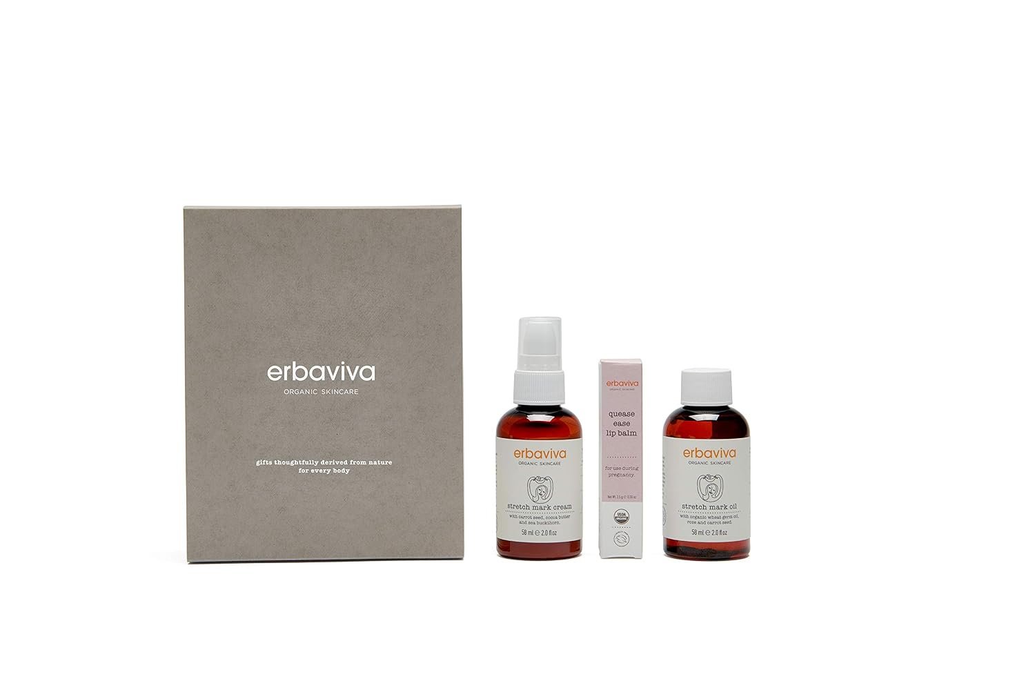 Erbaviva Organic Mama Discovery Kit – Gift Set for Mama-to-Be, Pregnancy & Maternity Gift for Expectant Mothers, Includes Stretch Mark Oil, Stretch Mark Cream, Quease Ease Lip Balm, Safe Skincare