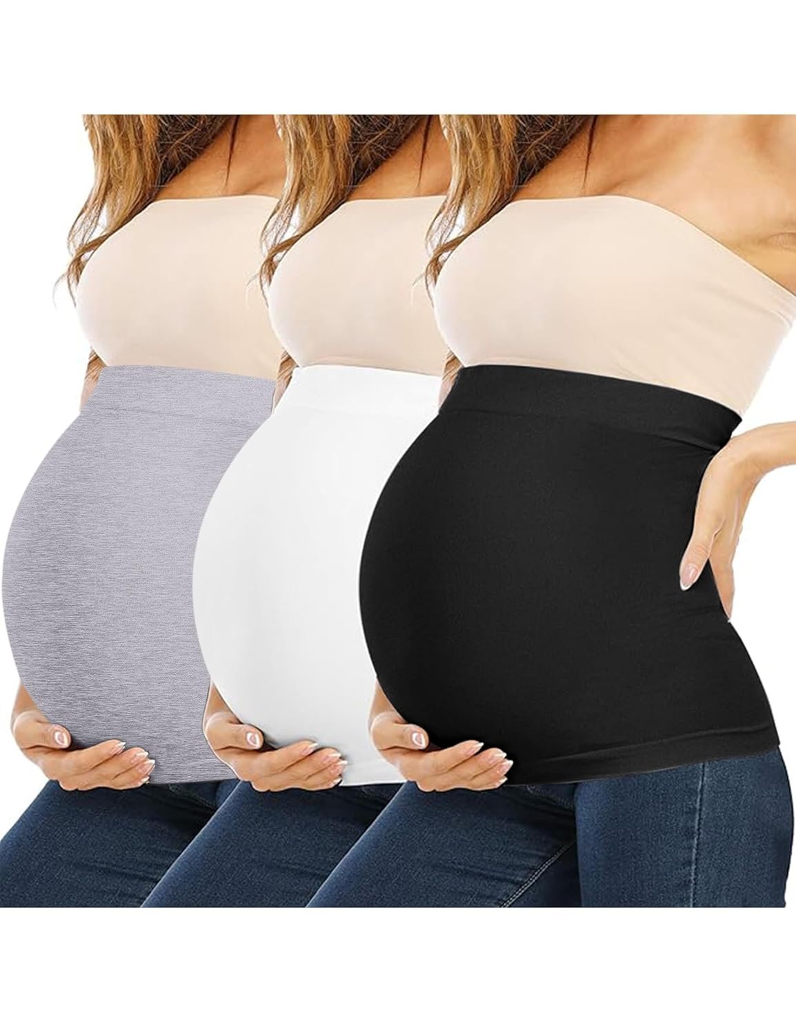 Rheane Belly Band Pregnancy Support Band Plus Size Belly Band For Pregnancy (Black+White+Grey 3)