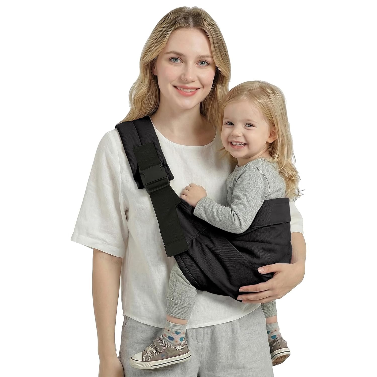 MISSWISDOM Baby Sling Carrier, Toddler Carrier Sling with Double Safety Buckle and Adjustable Shoulder Strap(8-40lbs), Baby Carriers One Size Fits All, Black