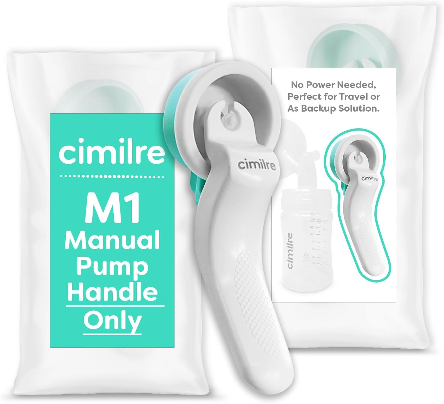 M1 Manual Breast Pump Handle, Converts Any Cimilre Collection Kit into a Manual Breast Pump, No Power Needed, Perfect for Travel or As Backup Solution