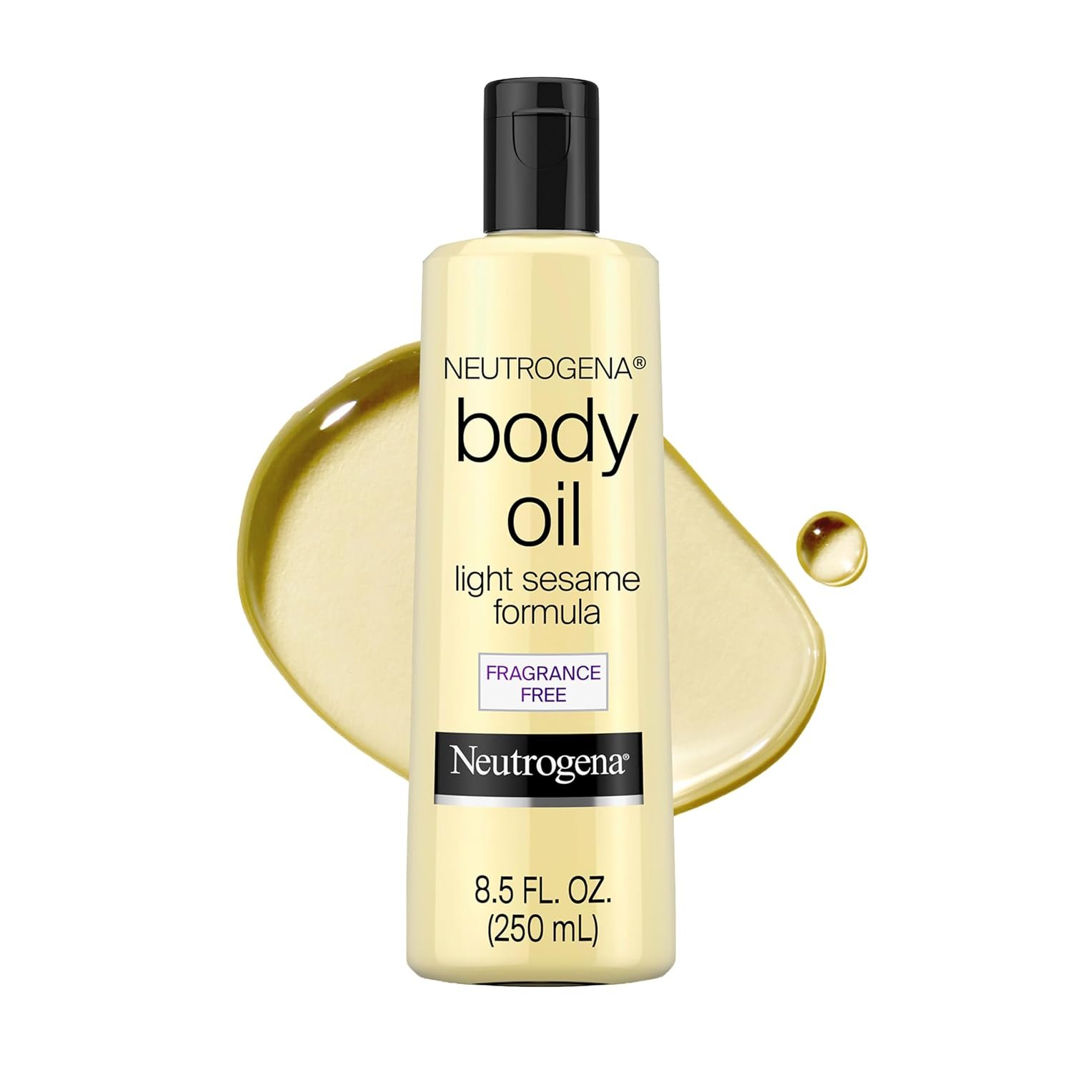 Neutrogena Body Oil Light Sesame Formula, Fragrance-Free, Nourishing Moisturizer, Before and After Shower Application for Smooth, Radiant Looking Skin, Lightweight and Non-Greasy Feel, 8.5 fl oz