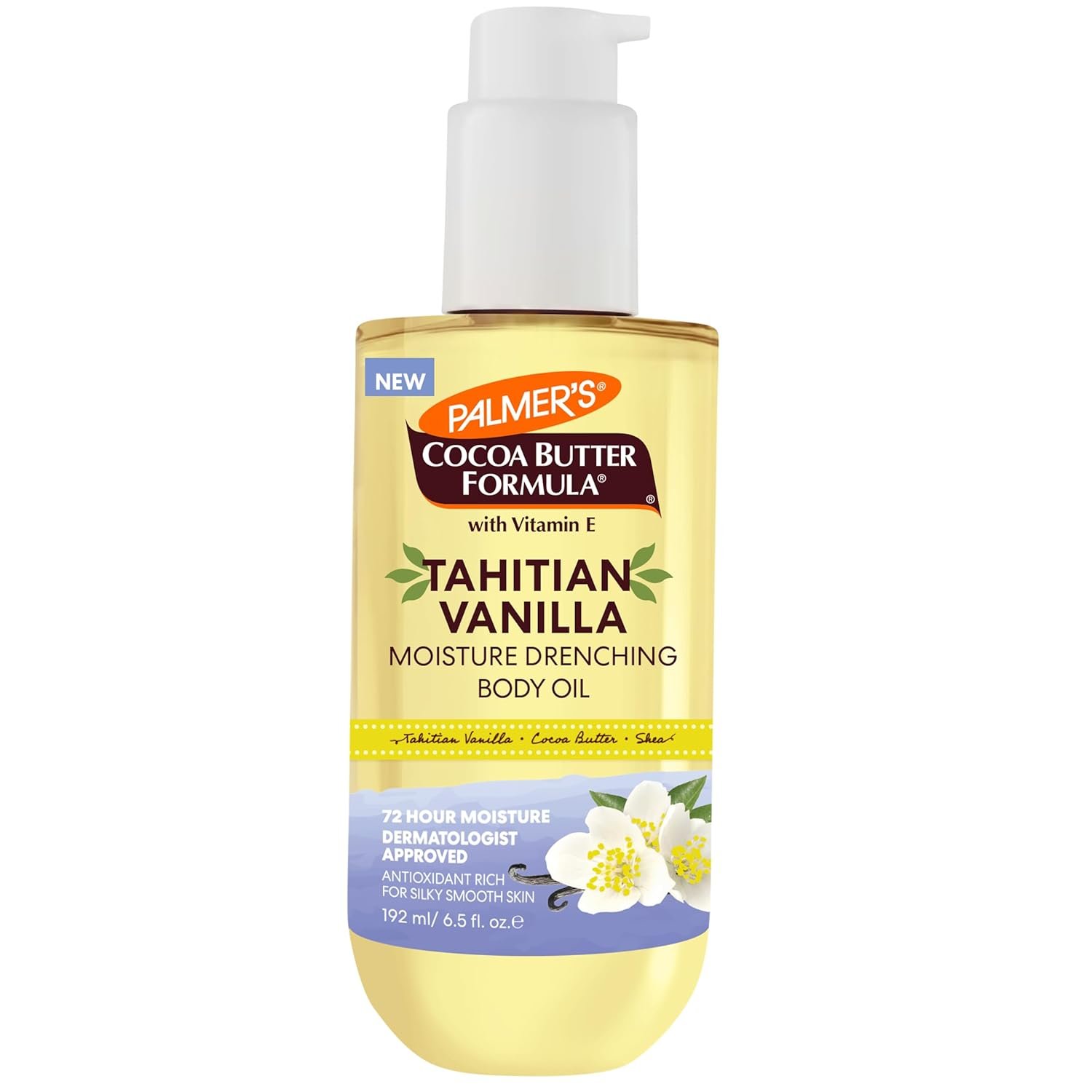 Palmer’s Cocoa Butter Formula Body Oil, Moisture Drenching Tahitian Vanilla, 6.5 Oz, 72Hr Hydration with Shea Butter & Vitamin E for Softer Skin, Protects & Soothes Dryness, Dermatologist Approved