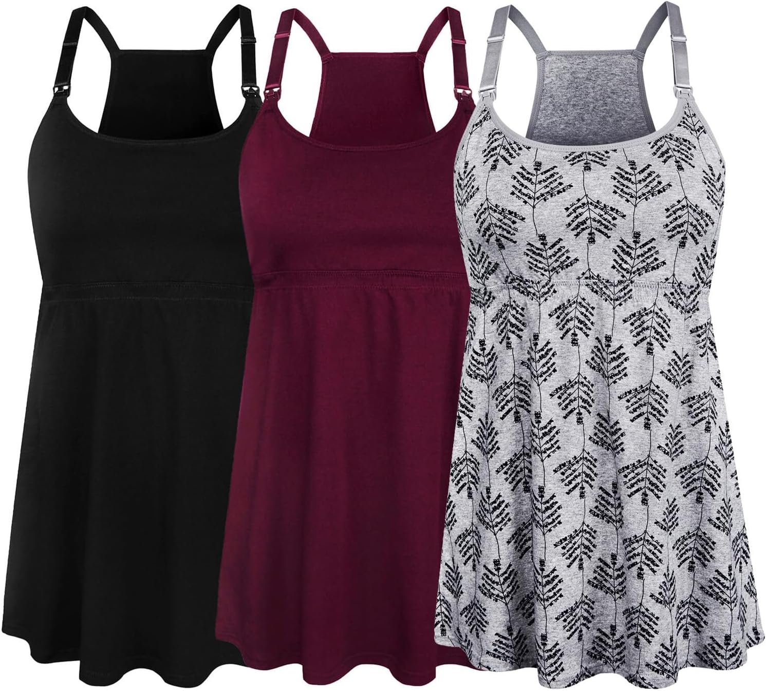 SUIEK 3 Pack Maternity Nursing Tank Tops with Bralette Cotton Breastfeeding Camisole