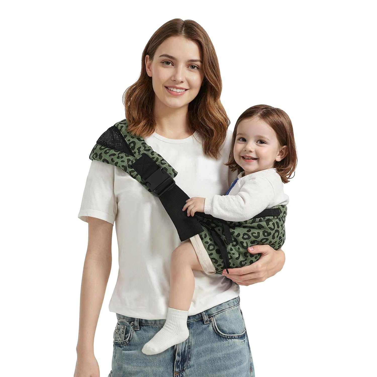 Baby Sling Carrier Newborn to Toddler, Adjustable Toddler Carrier Sling Baby Carrier Toddlers Sling Carriers Hip Carriers for 8-40lbs, Green Leopard Print