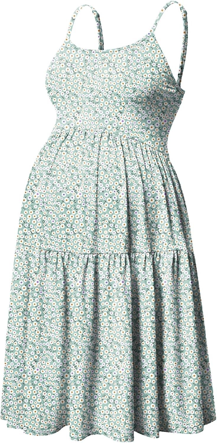 GINKANA Women’s Sleeveless Maternity Dress Adjustable Strappy Summer Casual Swing Dress for Daily Wearing Or Baby Shower