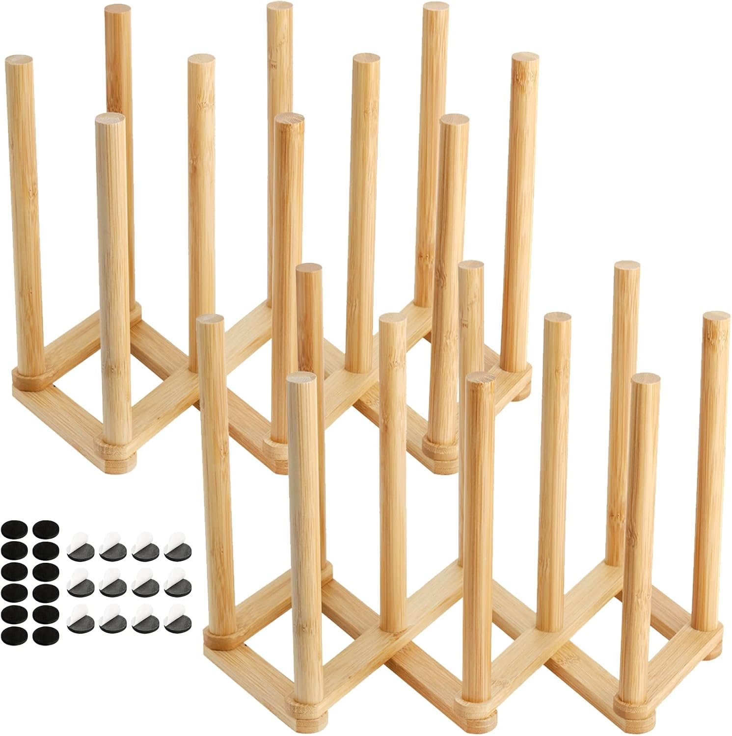 Yesland 2 Pack Wooden Bottle Drying Rack – Retractable Bamboo Dish Drying Rack Stand for Water Bottles, Baby Bottles, Sippy Cups, Reusable Bags, Plates, Cutting Boards – Kitchen Counter Organizer
