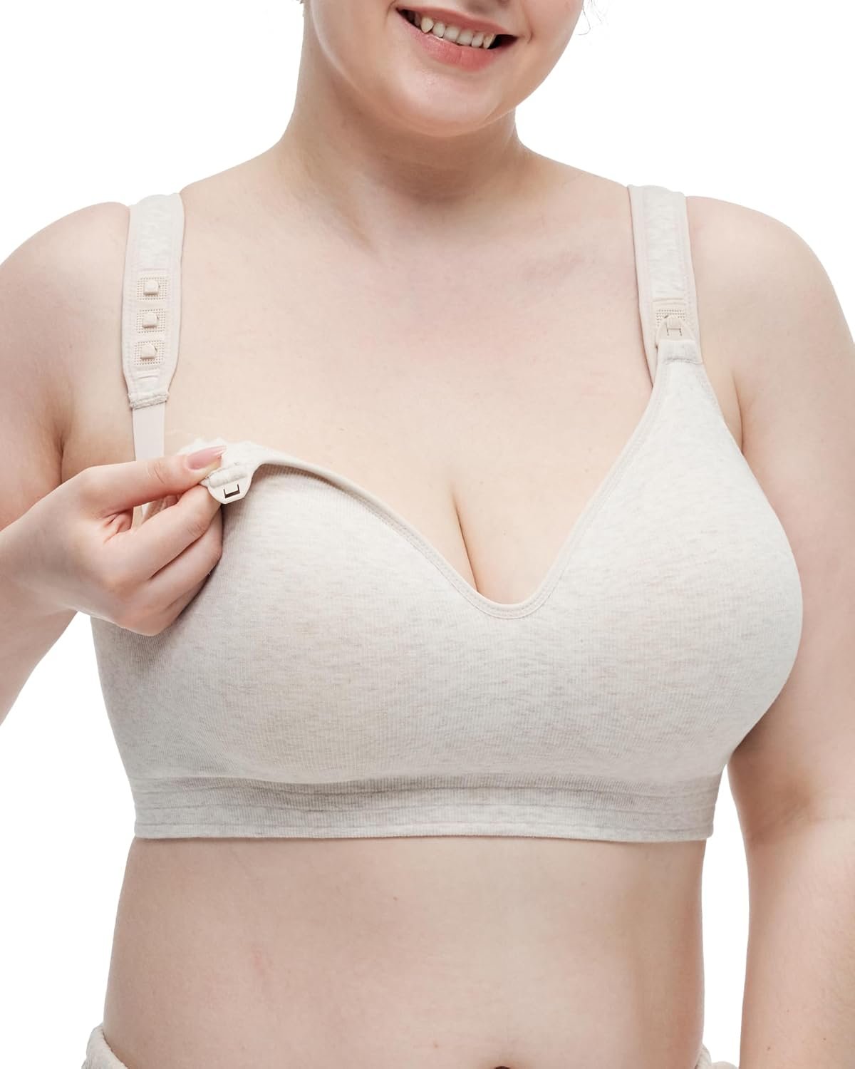 Momcozy Busty Nursing Bras, U.S.Cotton Wirefree Fixed Padded Maternity Bra, Full Coverage Adjustable Fit
