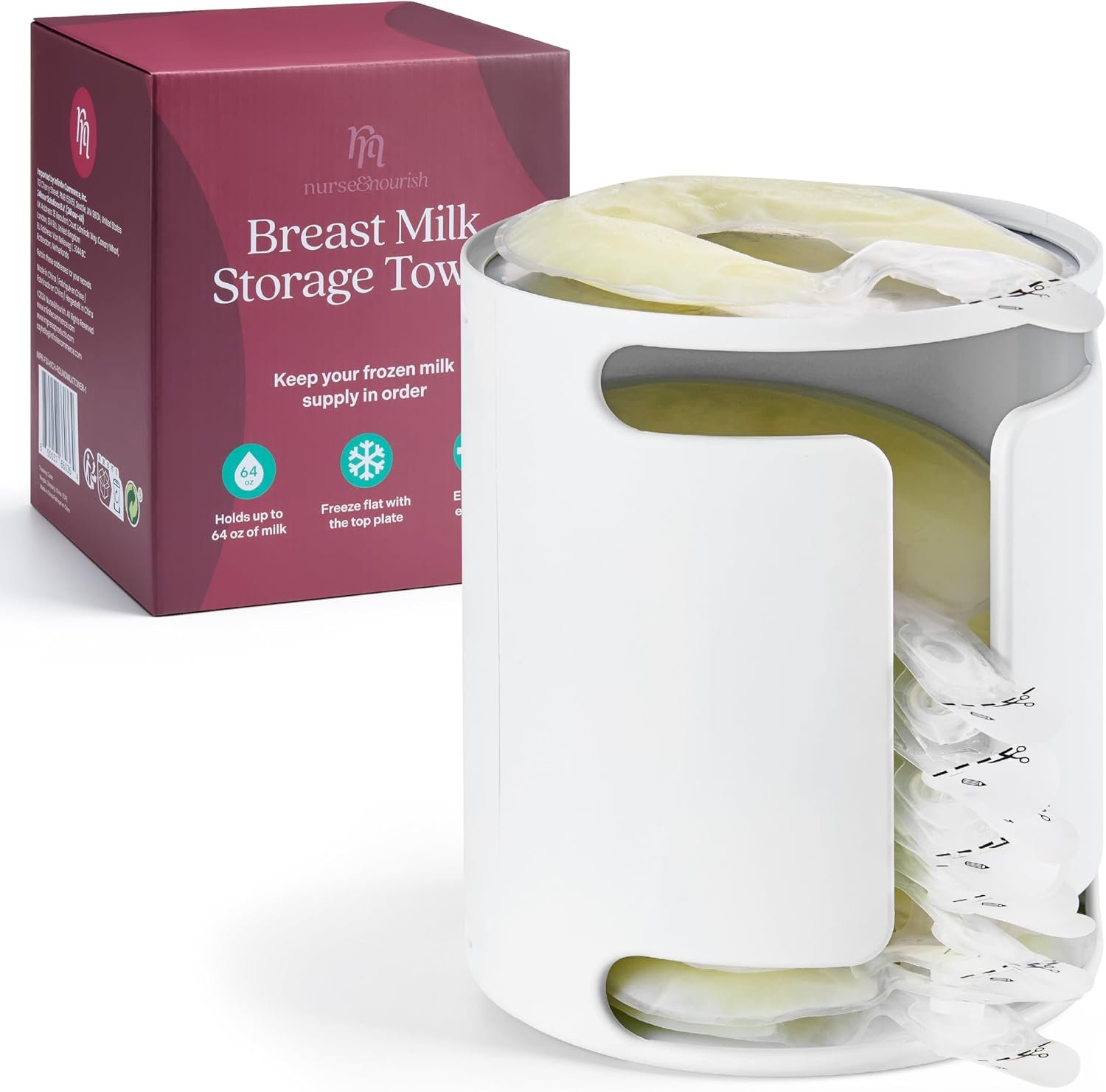 Nurse & Nourish Breast Milk Freezer Storage Organizer – Freeze Flat Breast Milk Storage Container for Willow Pump Bags 4oz – Fits Up to 16 Bags